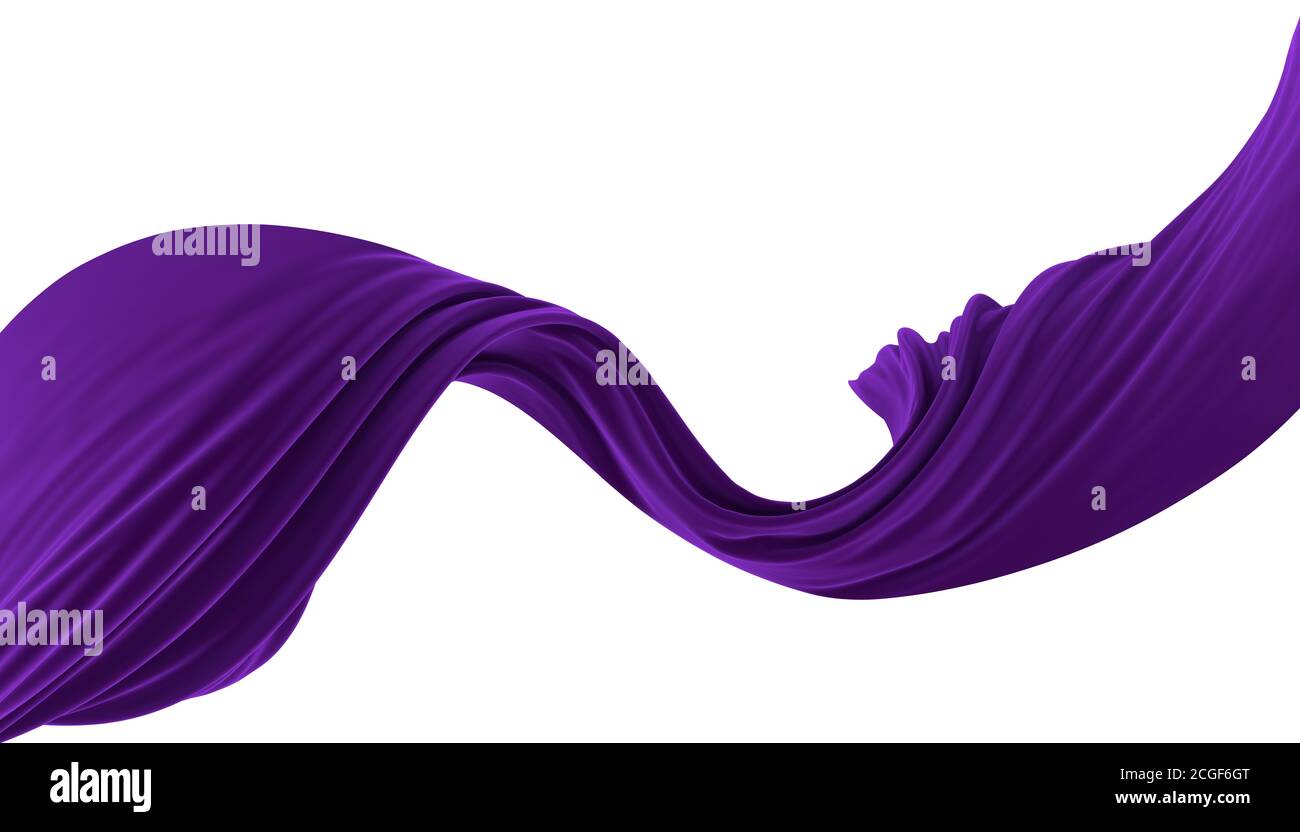 Abstrakter Hintergrund aus violett gewelltem Samt. 3d-Rendering-Bild. Bild auf weißem Hintergrund isoliert. Stockfoto