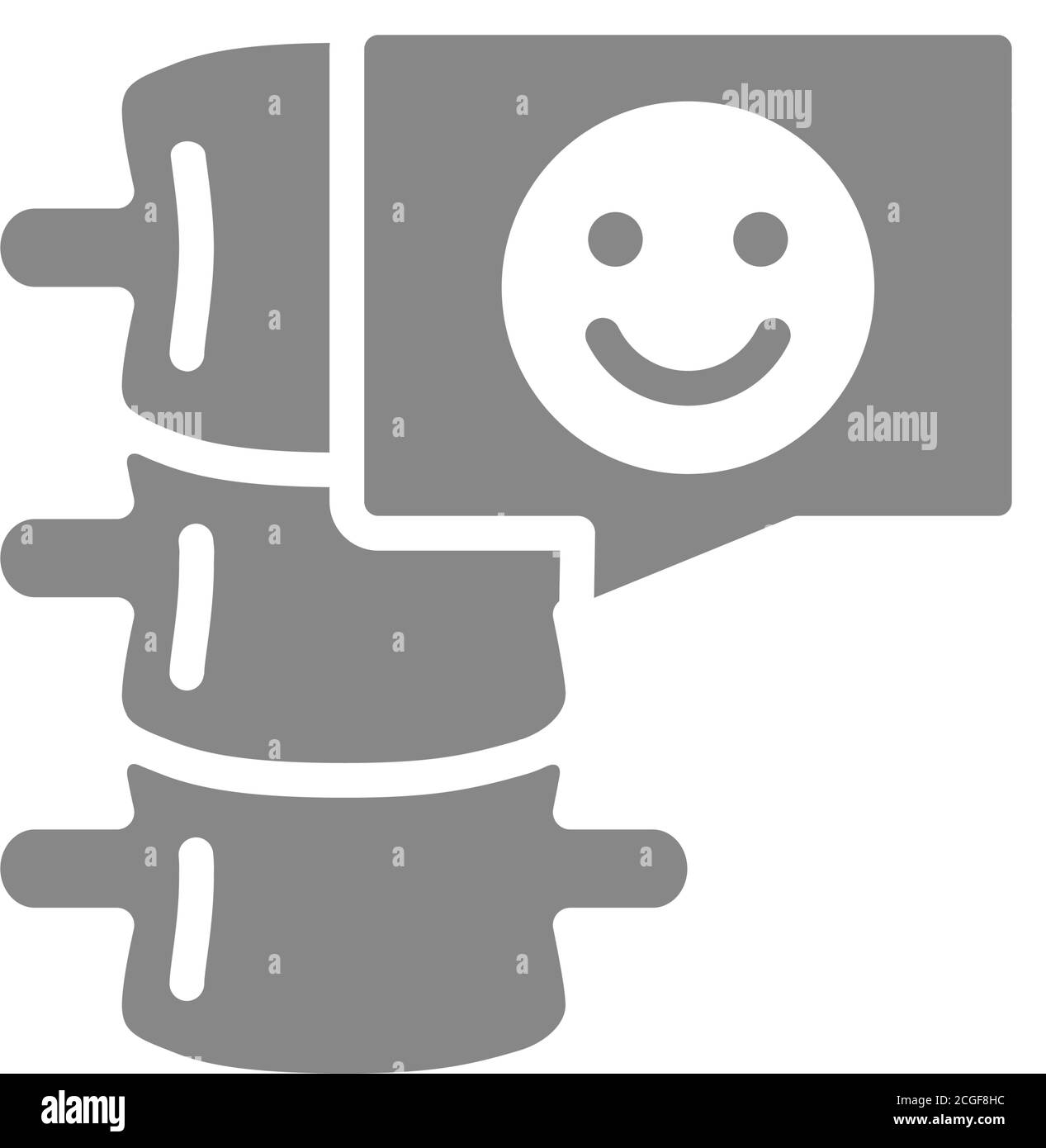 Wirbelsäule mit glücklichen Gesicht in Chat Blase grauen Symbol. Backbone-Symbol Stock Vektor