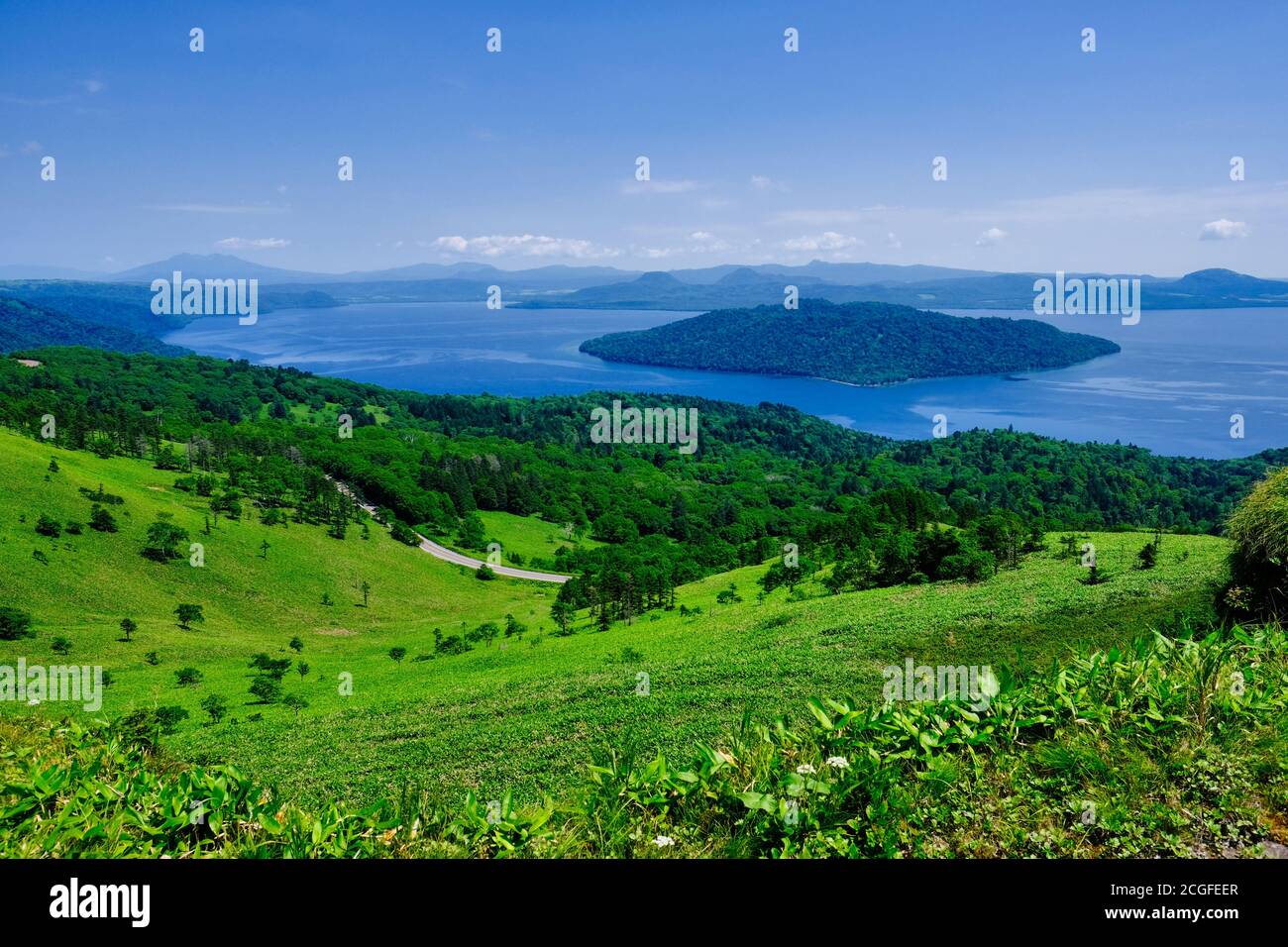 Kusharo-See, Blick vom Bihoro-Pass, Präfektur Hokkaido, Japan Stockfoto