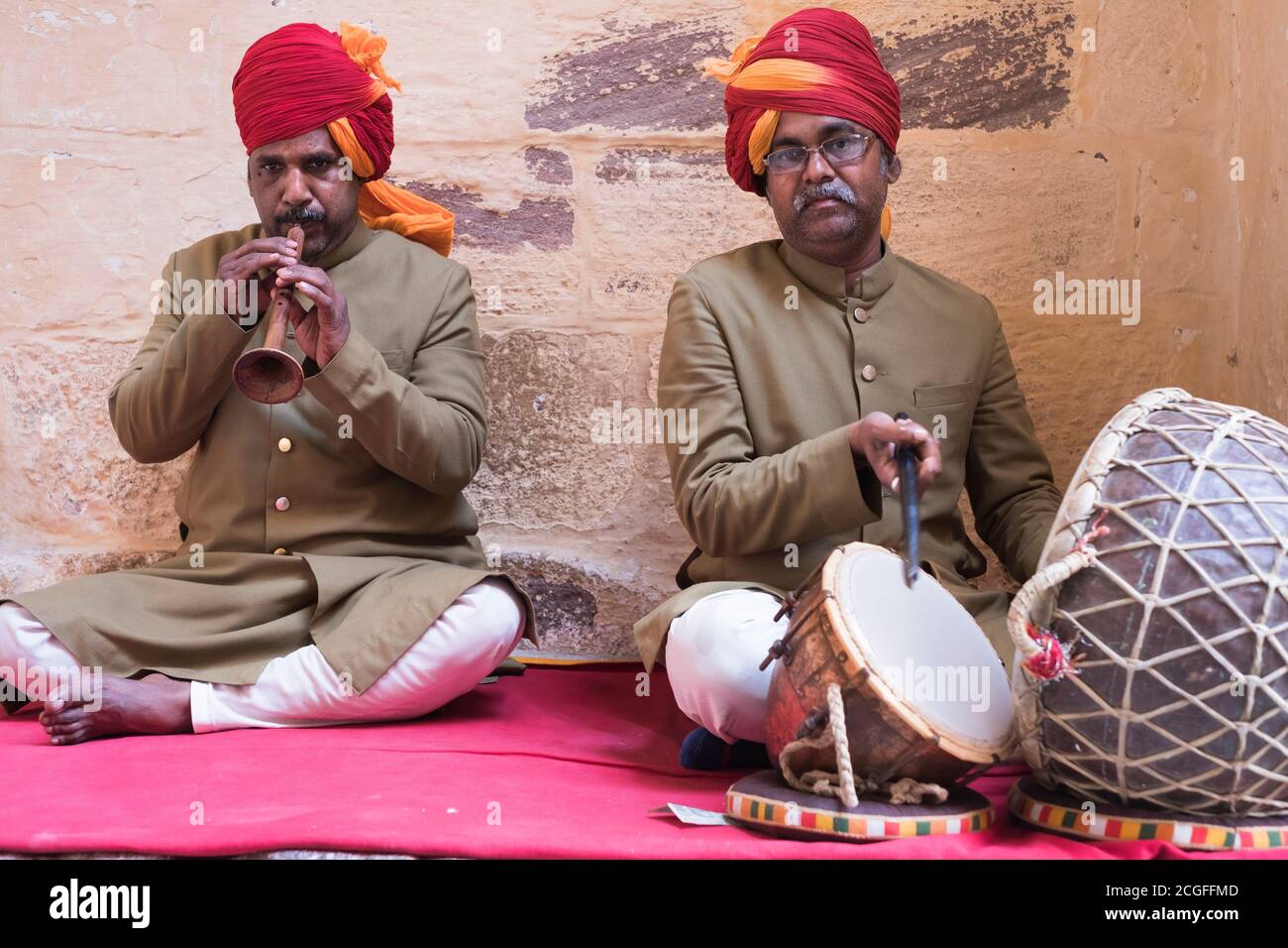 Musiker Mehrangarh Fort Jodhpur Rajasthan Indien Stockfoto