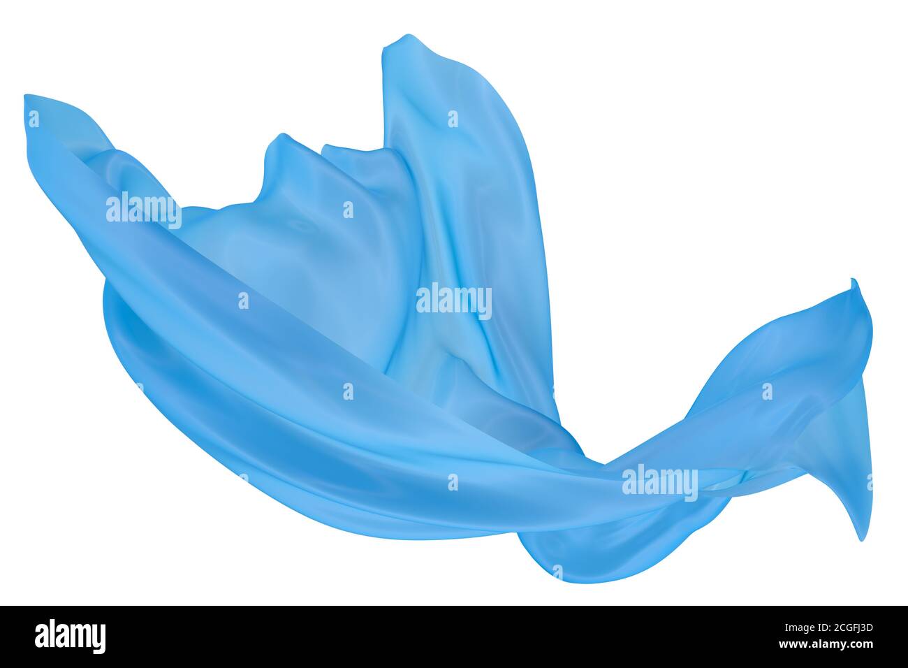 Abstrakter Hintergrund aus blau gewellter Seide oder Satin. 3d-Rendering-Bild. Bild auf weißem Hintergrund isoliert. Stockfoto