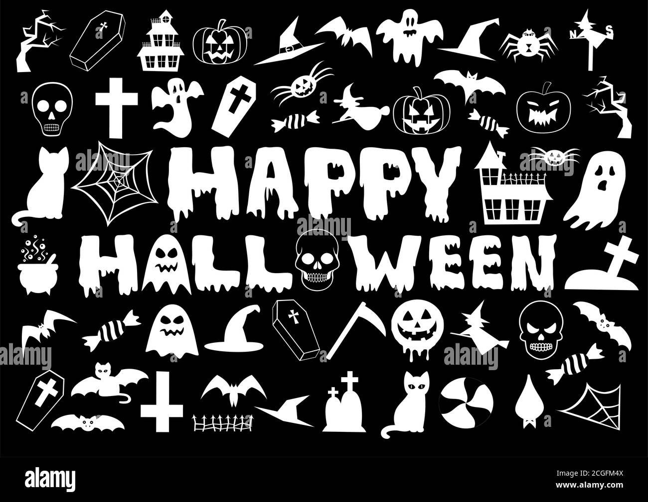 Trick or Treat weiße Symbole Set Silhouette - halloween Stock Vektor