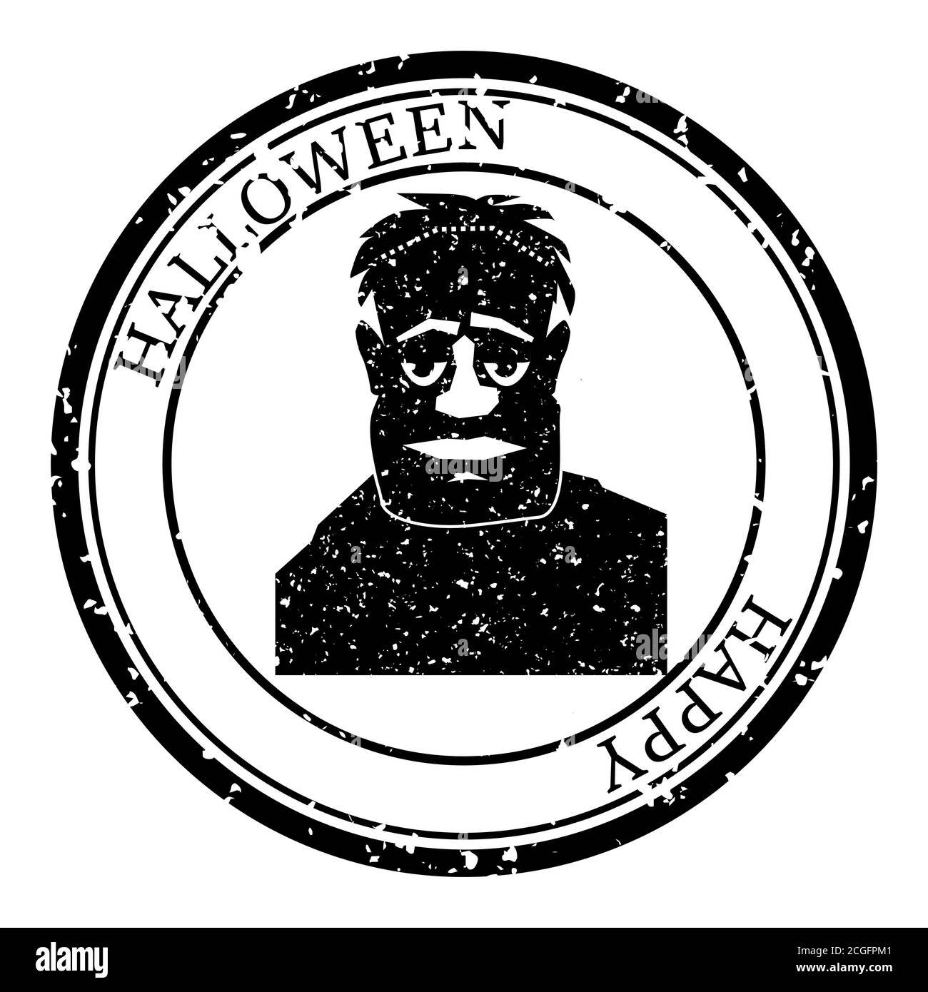 Halloween Briefmarke. Icon Head Zombie Silhouette Siegel. Grunge-Textur. Rundes Design Mit Passport. Vektor-Design Retro Isoliert Stock Vektor