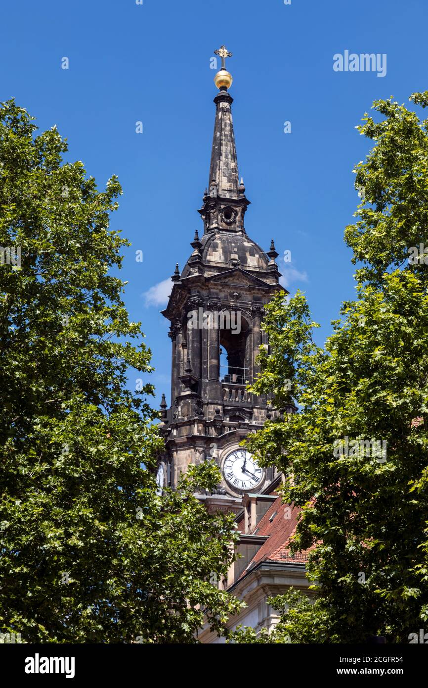 Glockenturm der Kirche der drei Könige in Die innere Neustadt Dresden Stockfoto