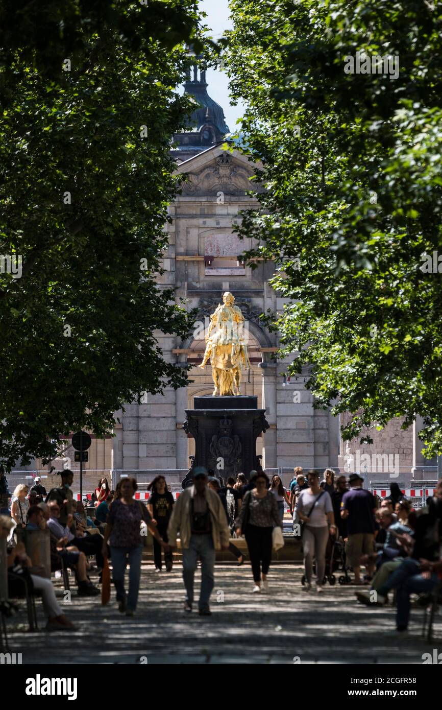 Der Goldene Reiter, die goldene Reiterstatue von August dem Starken, Kurfürst von Sachsen Stockfoto
