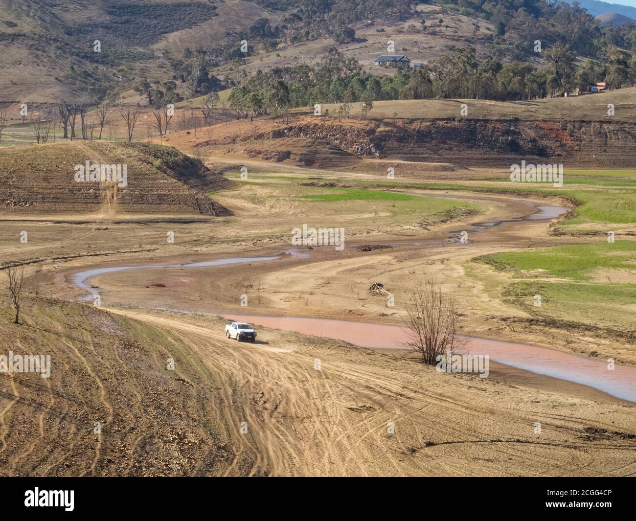 Das Wasser verschwindet vom nördlichen Ende des Eildon-Sees - Bonnie Doon, Victoria, Australien Stockfoto