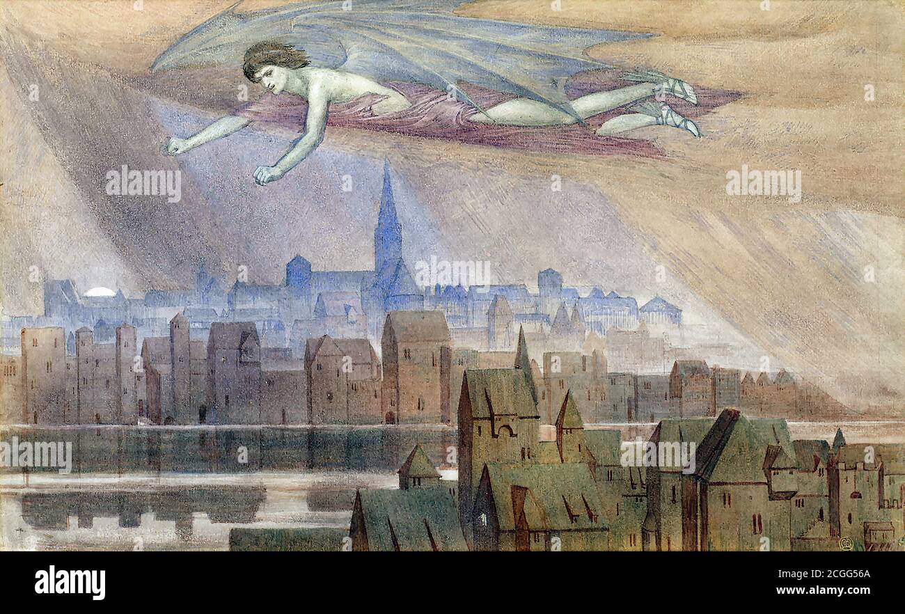 Meteyard, sidney - Illustration für Longfellow's The Golden Legend - Luzifer fliegt über die Stadt - 41344465414 00702052ed o Stockfoto
