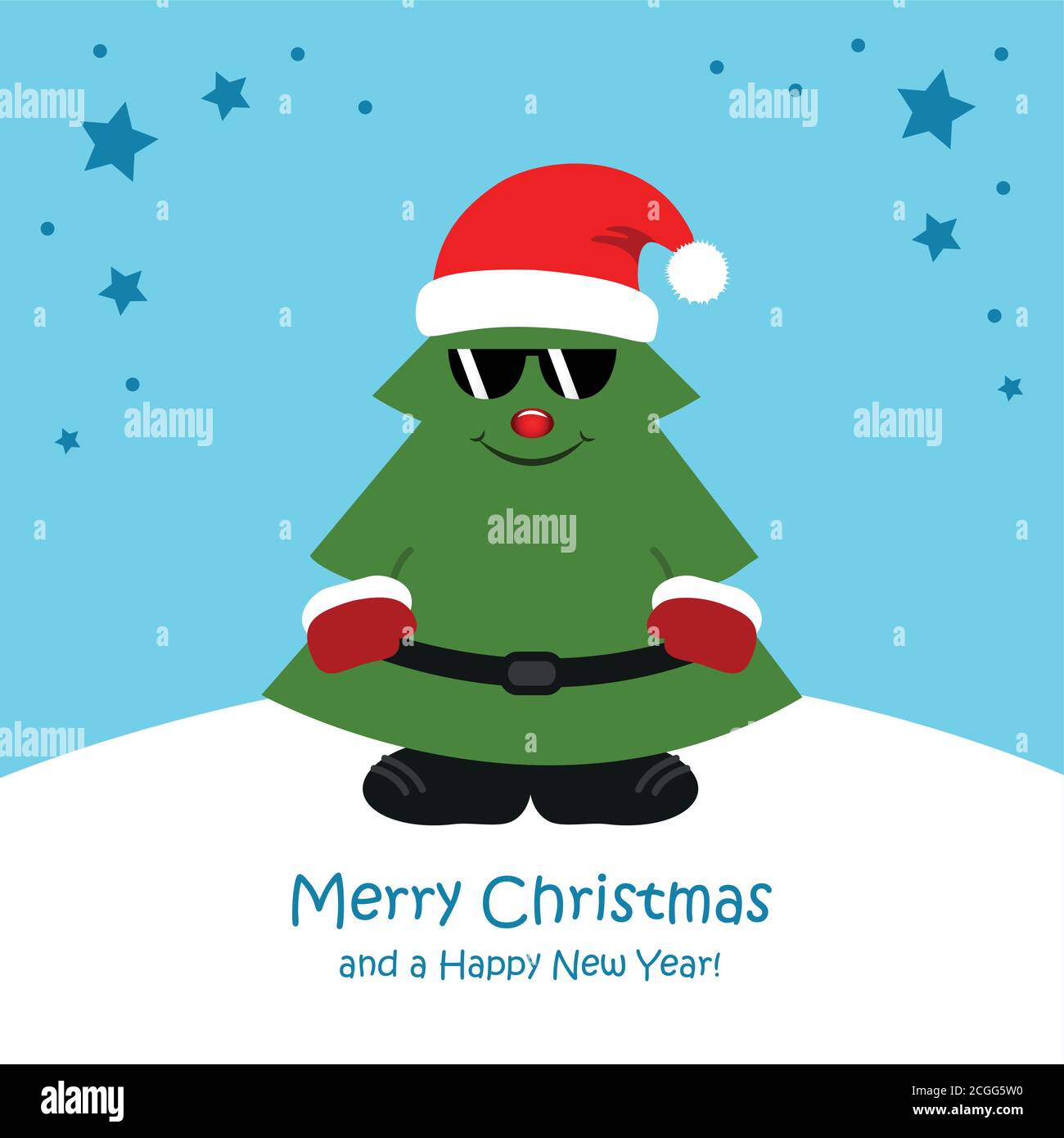 Niedlichen weihnachtsbaum mit Sonnenbrille Cartoon Vektor Illustration EPS10 Stock Vektor
