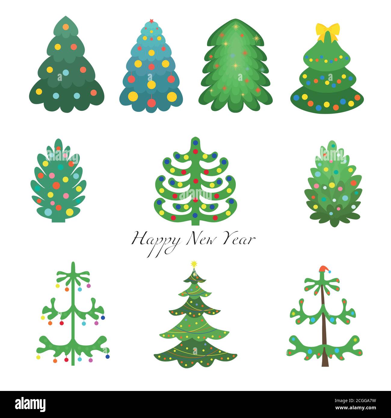 Set von Weihnachtsbäumen. Weihnachtsbaum. Geschmückter Weihnachtsbaum. Isolierte Vektorgrafiken. Stock Vektor