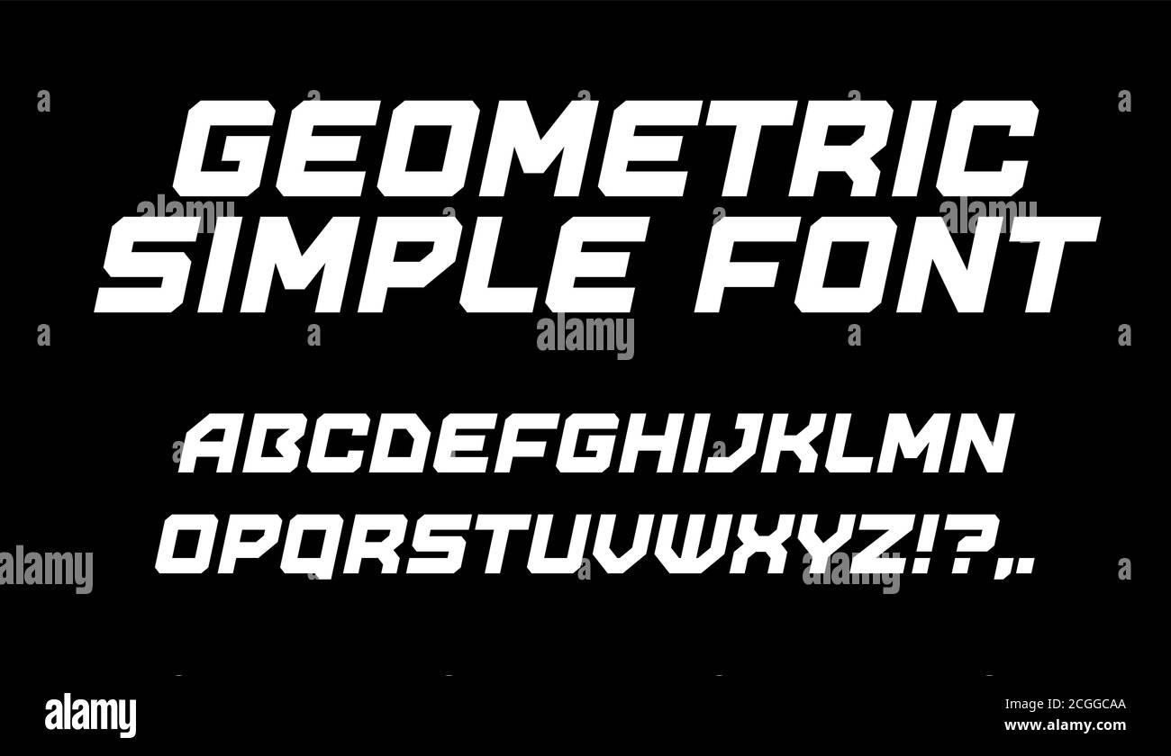 Geometrische einfache Schriftart. Weiße geometrische Buchstaben auf schwarzem Hintergrund. Genial kursiv Alphabet. Vector Typografie für Sport, Automotive, Fertigung Stock Vektor