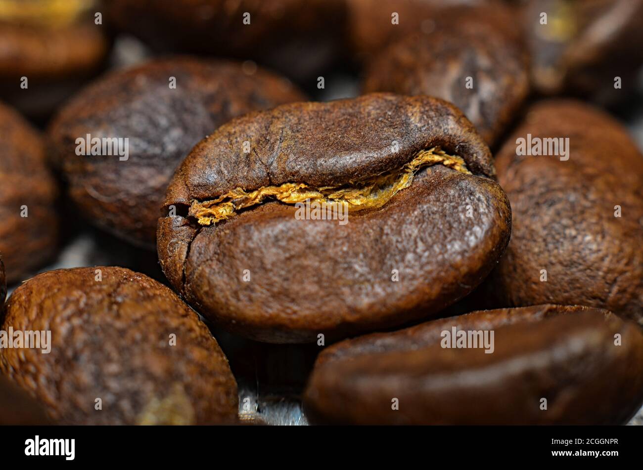 Geröstete Kaffeebohnen Makroaufnahme Hintergrund Stockfoto