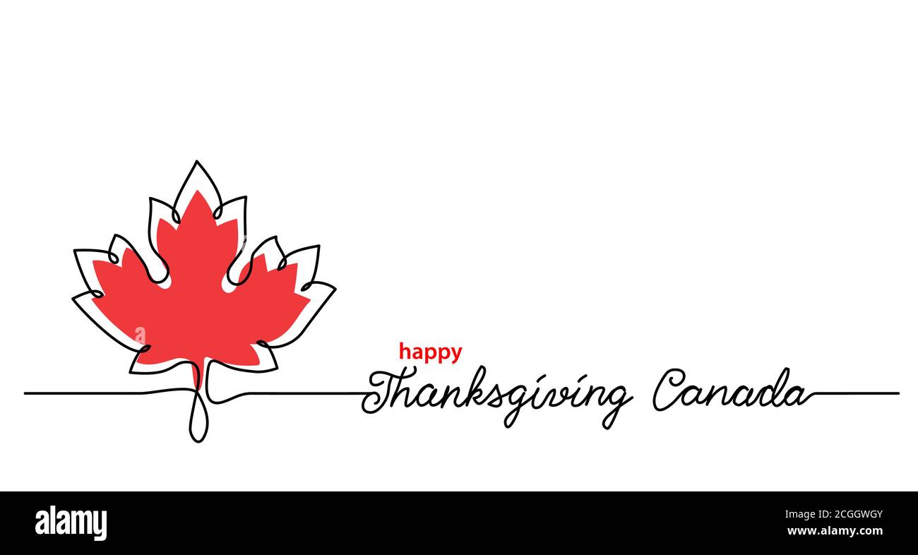 Thanksgiving Canada art background with maple leaf. Simple vector web banner. One continuous line drawing with lettering happy Thanksgiving Canada Stock Vektor