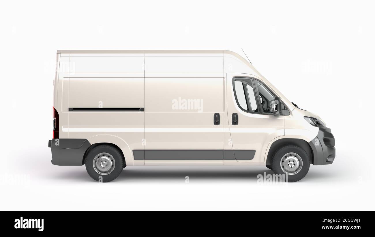 White Delivery Van Icon 3d-Rendering auf Weiß Stockfoto