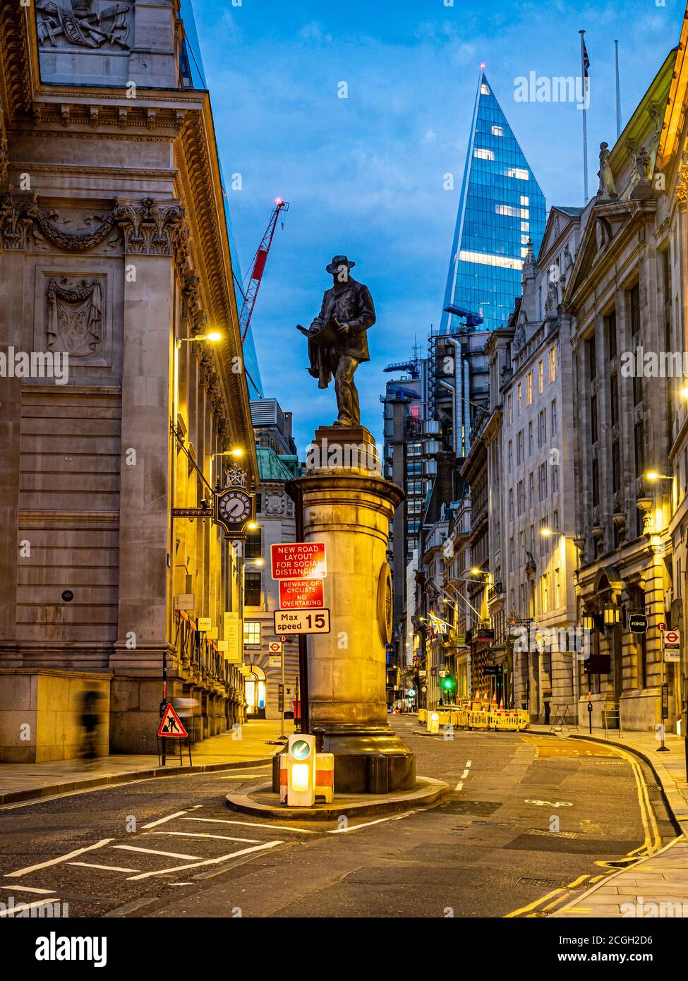 James Henry Greathead Statue Fotografie in Cornhill, Bank, London, Großbritannien. Stockfoto