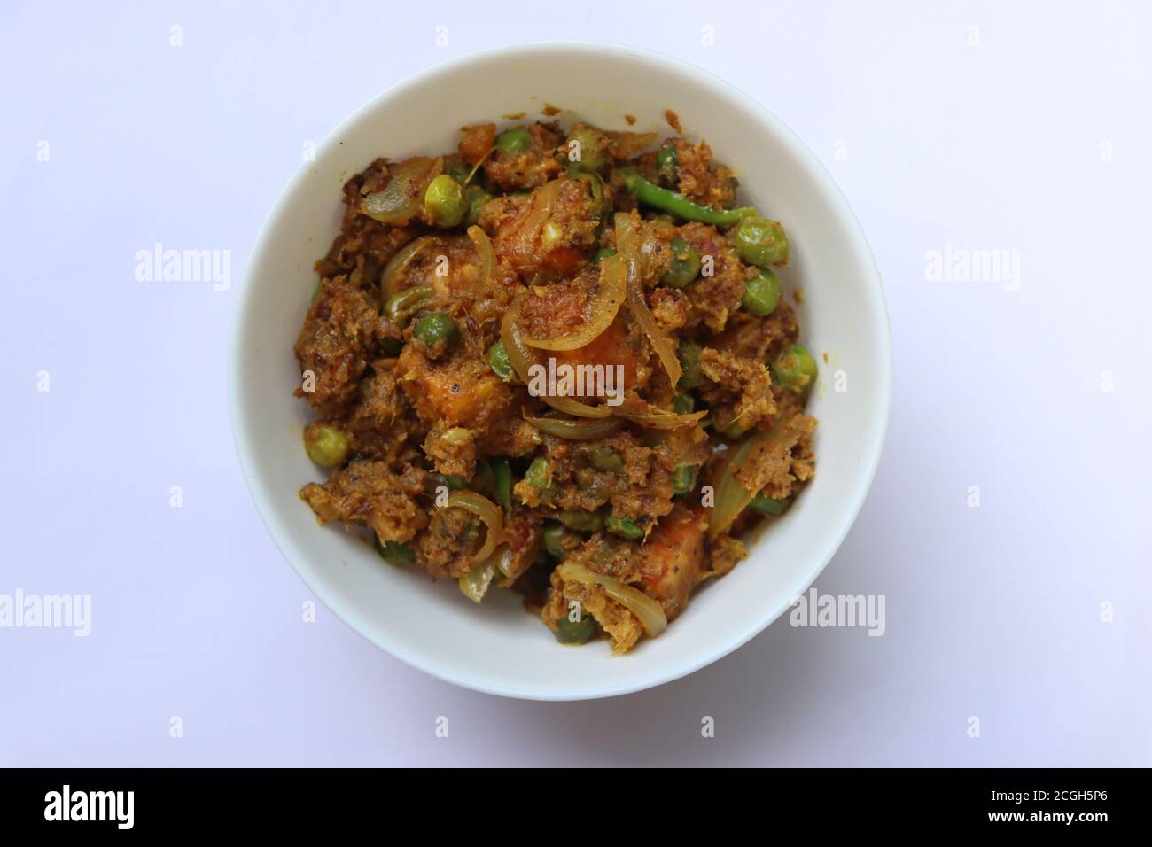 Paneer Sukka oder Paneer mutter Kokosnuss Masala, Paneer grünen Erbsen trocken, Curry mit Quark, indische Küche Stockfoto