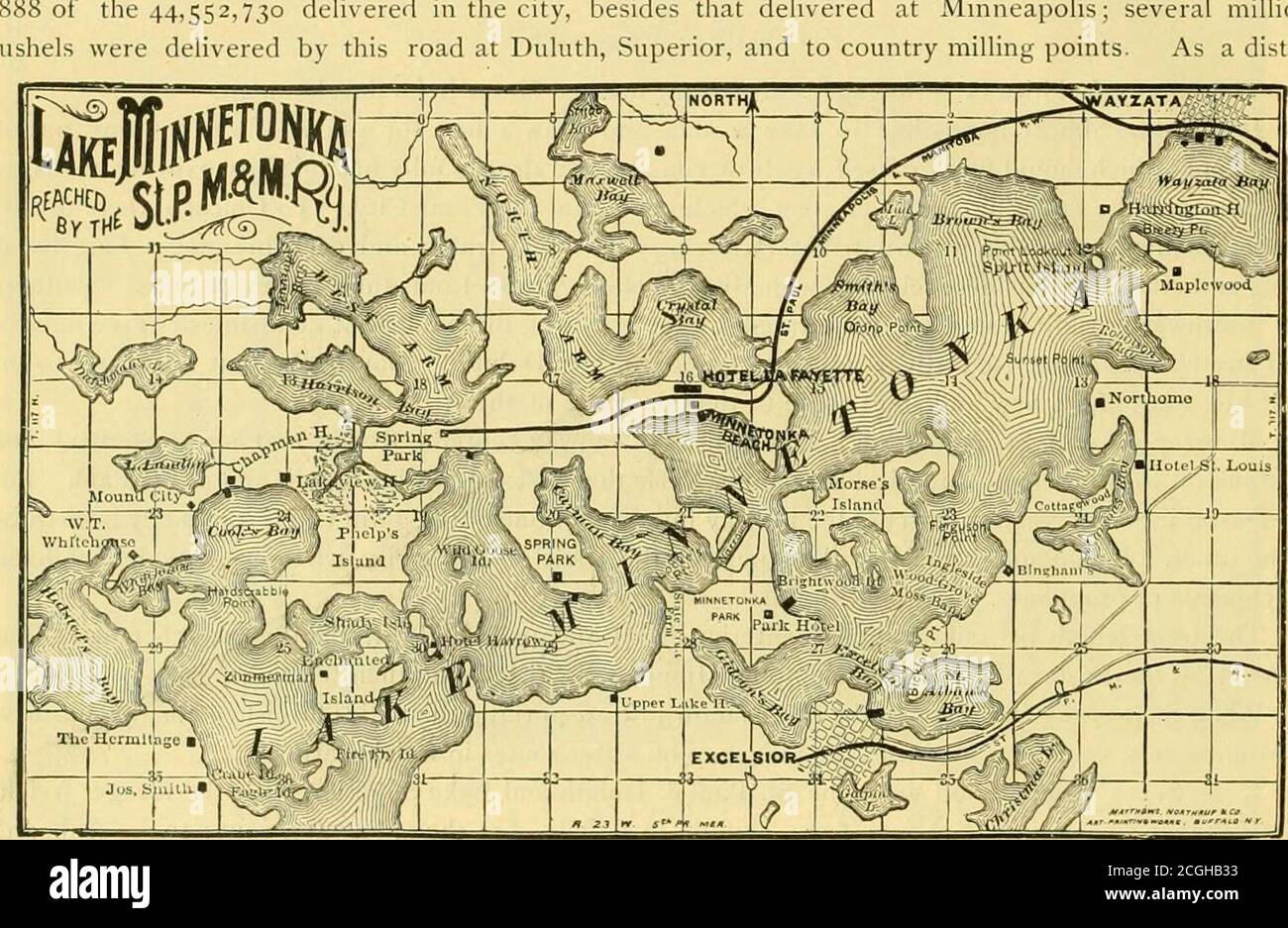 . Stadt Minneapolis. Eine Überprüfung ihrer wachsenden Industrien und kommerzielle Entwicklung, historische und deskriptive .. . re 931,502 Fässer, von denen die meisten über die Gladstone-Route. In 12 RESSOURCEN VON MINNESOTA. Zusätzlich zu den oben genannten Routen, ziemlich große Lieferungen von Mehl werden über Green Bay und Mil-waukee, von dort durch See gemacht. Durch diese Eisenbahn-und Wasserwege vierzig Prozent, der Mehl verschifft Ost-D er Jahr hat sein Ziel erreicht, ohne um den Kopf des Sees IVIichigan reisen, und diese ATA Einsparung von fünf bis zehn Cent pro Barrel in Fracht, und erreicht seine destinatio Stockfoto