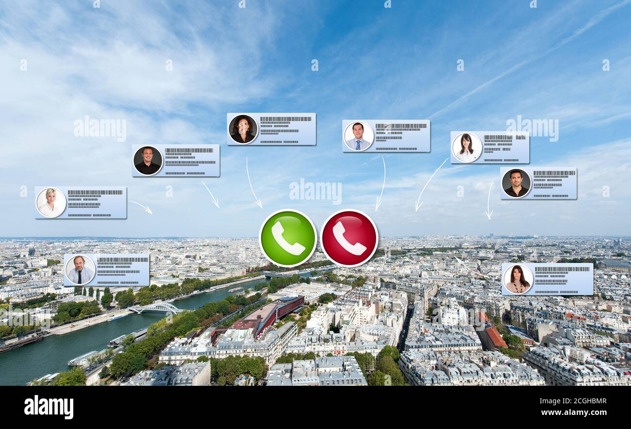 Virtuelles Geschäftstreffen, das in Paris stattfindet Stockfoto