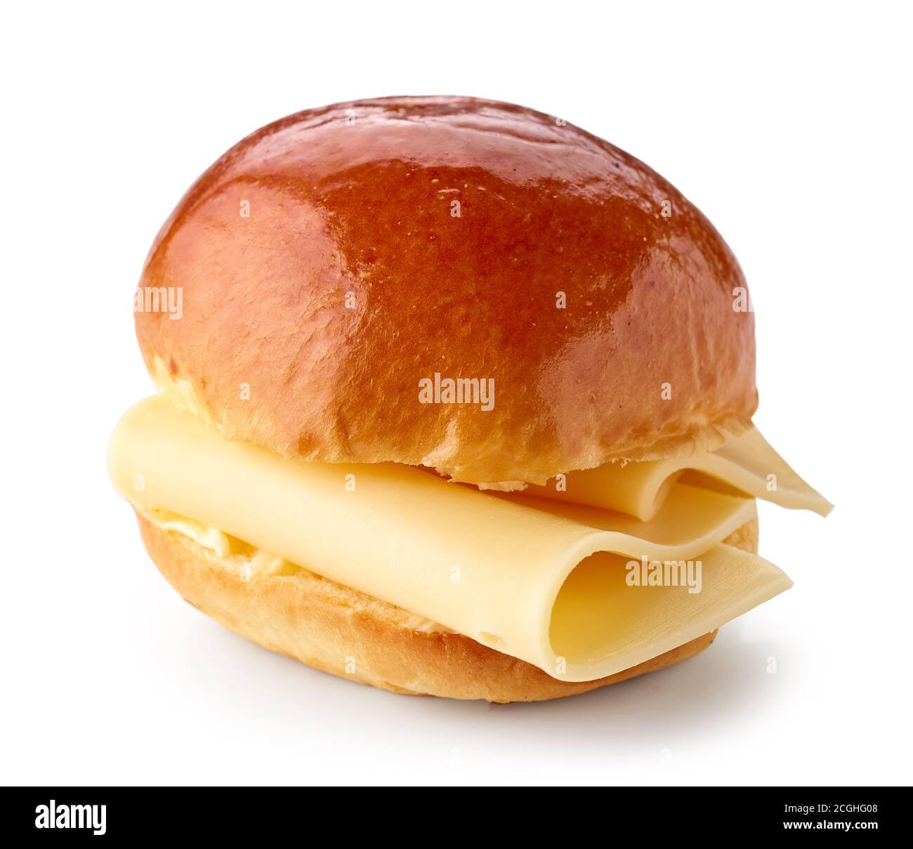 Frühstückssandwich mit Käse isoliert auf weißem Hintergrund Stockfoto