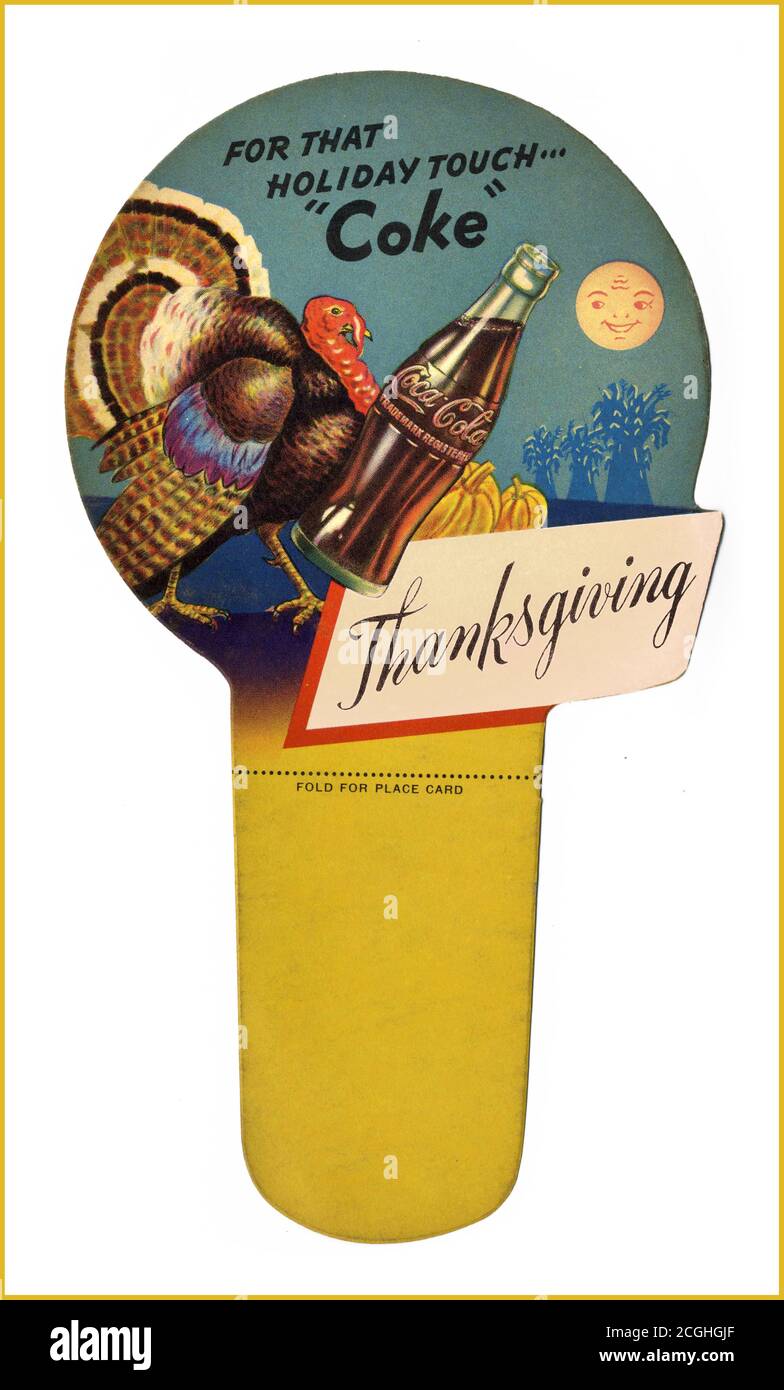 50er Jahre Vintage Coca-Cola 1956 Thanksgiving Spaß Urlaub Platz Karte Display Werbung USA Stockfoto