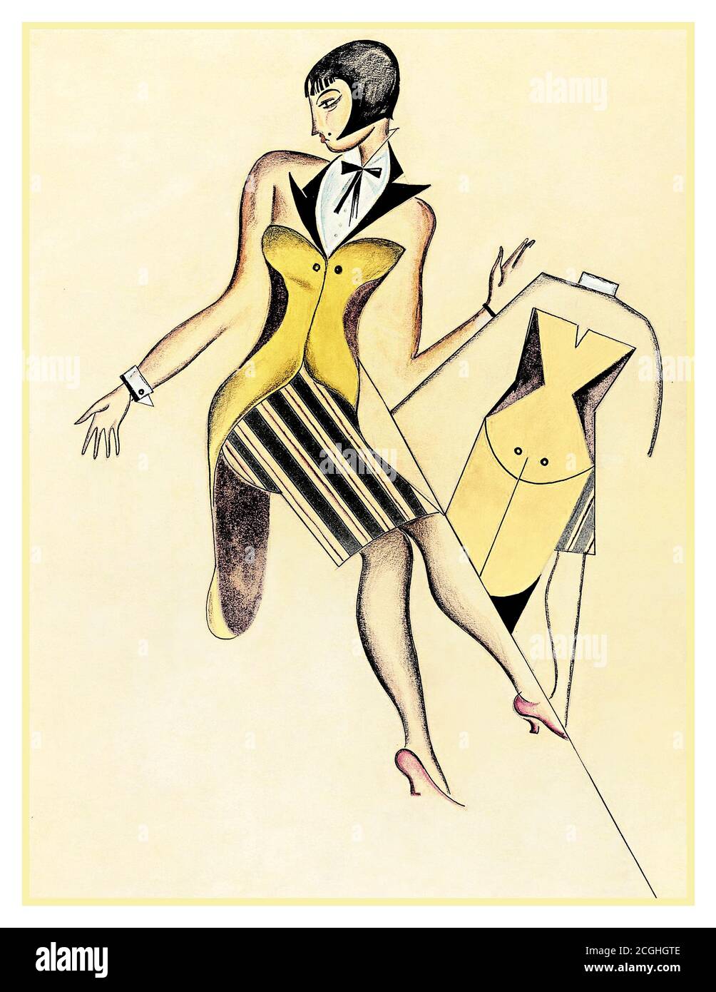 STENBERG Vintage Kostümbild Lithographie (restaurierte Version) für Tag und Nacht - Georgii Stenberg - um 1920. Russischer Illustrator Stockfoto