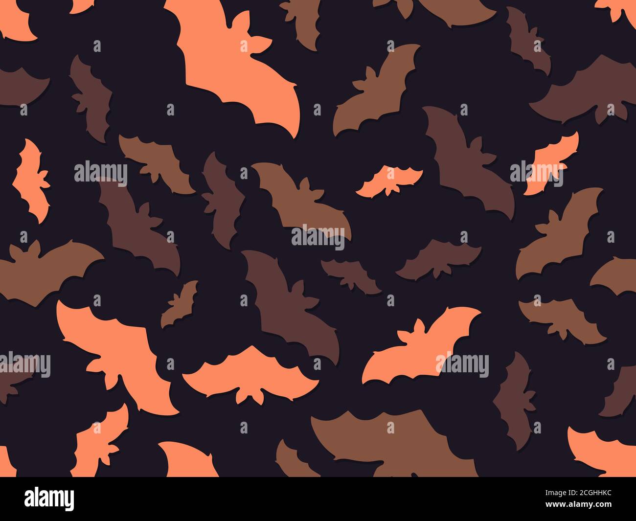 Hallowen Nahtloses Muster mit fliegenden Fledermäusen. Festliche Einrichtung mit gruseligen Fledermäusen. Hintergrund für Geschenkpapier, Druck, Stoff und Druck. Vektorgrafik Stock Vektor