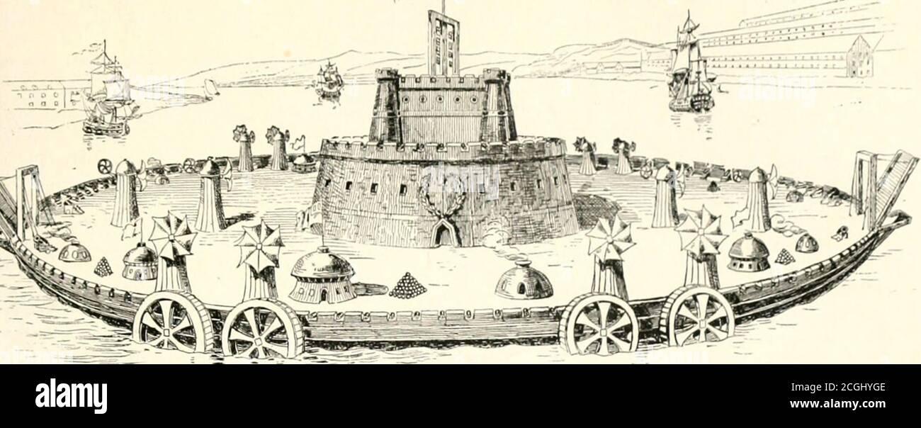 . Abraham Lincoln und die Schlachten des Bürgerkrieges . iiWH mi m ■■. SCHWIMMENDE KREISFÖRMIGE ZITADELLE, DIE DEM FRANZÖSISCHEN VERZEICHNIS IN I798 vorgelegt wurde. Irrtümlich, dass eine drehbare Plattform, offen oder verdeckt, ein neuartiges Design ist. Soweit der Fall, diese offensichtliche Vorrichtung stammt aus der ersten Einführung der Artillerie. Vor sechzig-vierJahren wurde der Schriftsteller von einem in-structor in der Befestigung und Gunnery gelehrt, dass unter bestimmten Bedingungen eine Position angreifbar fromall Seiten sollten verteidigt werden, indem sie theguns auf einem Turn-Table. Lange vor dem bauender Monitor betrachtete ich die Beschäftigung von arevolving Struktur Stockfoto