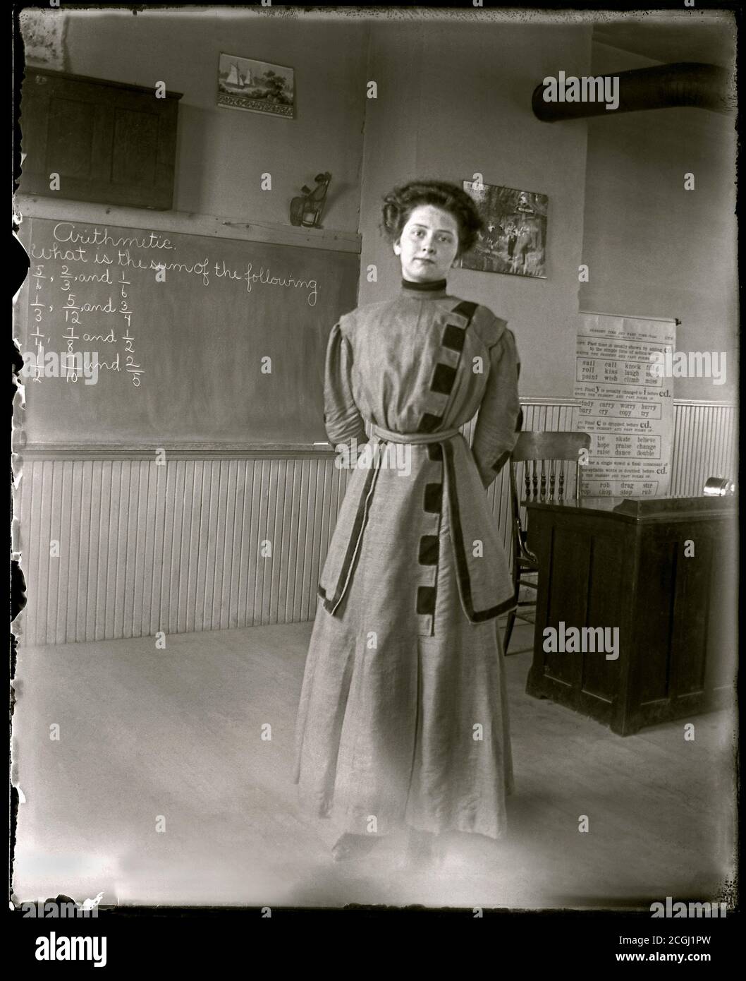 Schullehrer Um 1890. Bild von 4x5-Zoll-Glasplatte negativ. Stockfoto