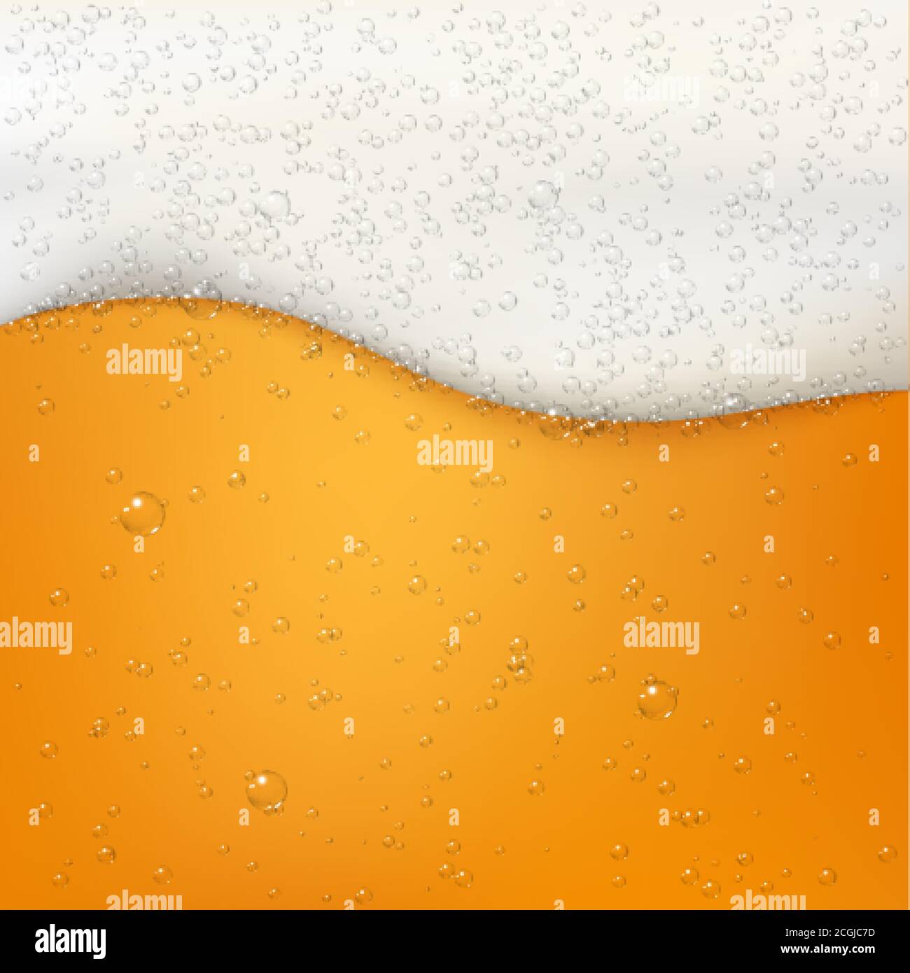 Bierfarbe Textur mit Blasen und weißem Schaum. Goldene Bierkulisse. Frisches kaltes Bier Flowbanner. Vektor Stock Vektor