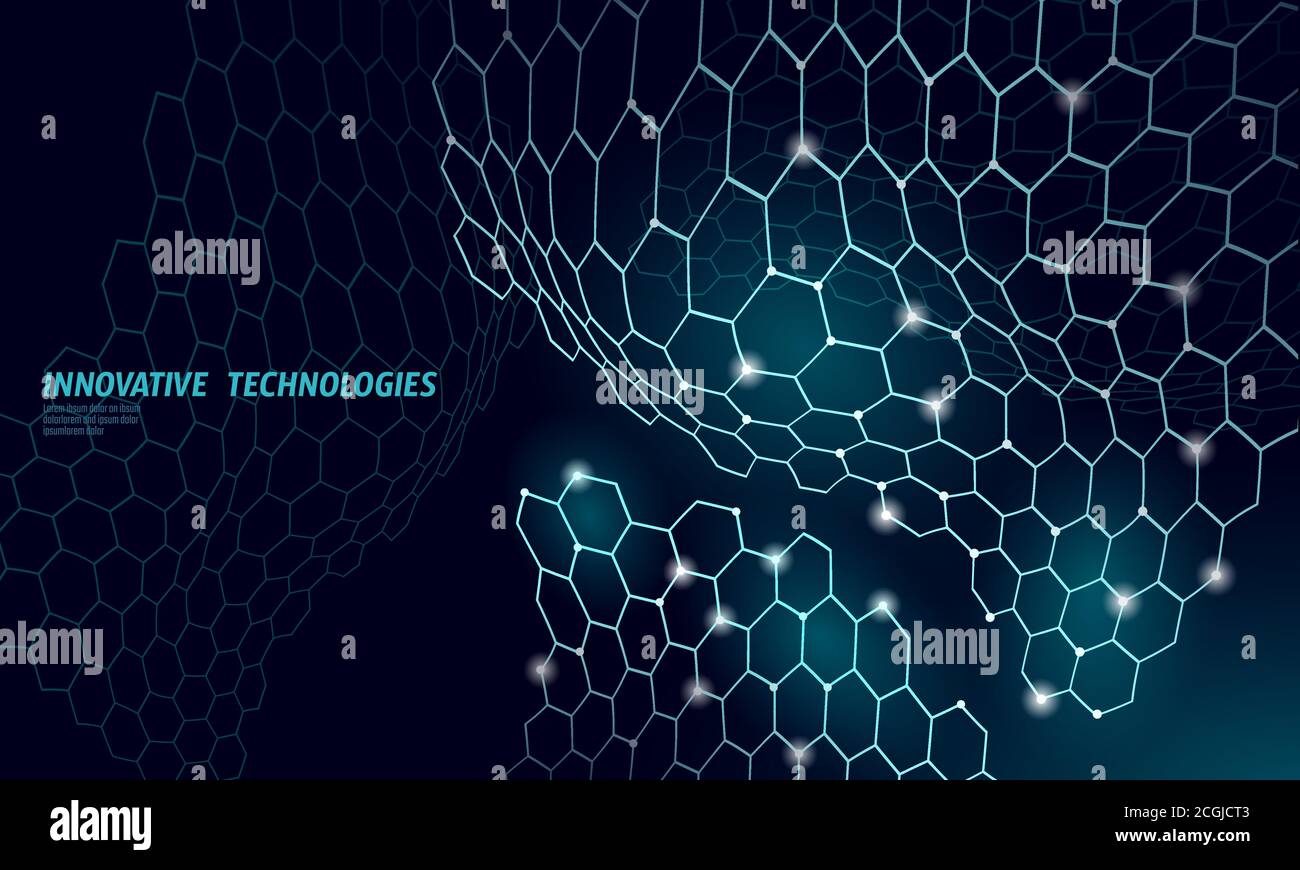 3D nanotechnoly Graphen Textur Cyberspace. Nano-Faser chemische moderne Material-Design. Supraleiter der Makrostrukturschicht des Atommoleküls Stock Vektor