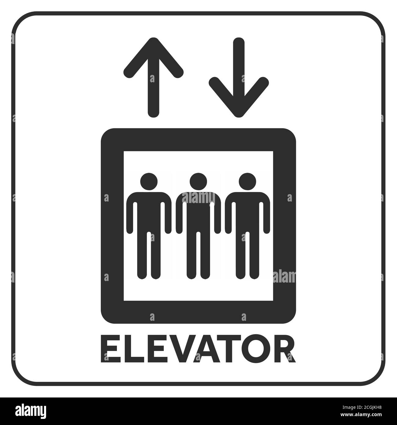 Symbol Für Den Aufzug. Leute im Aufzug mit Pfeil nach oben und unten. Stock Vektor