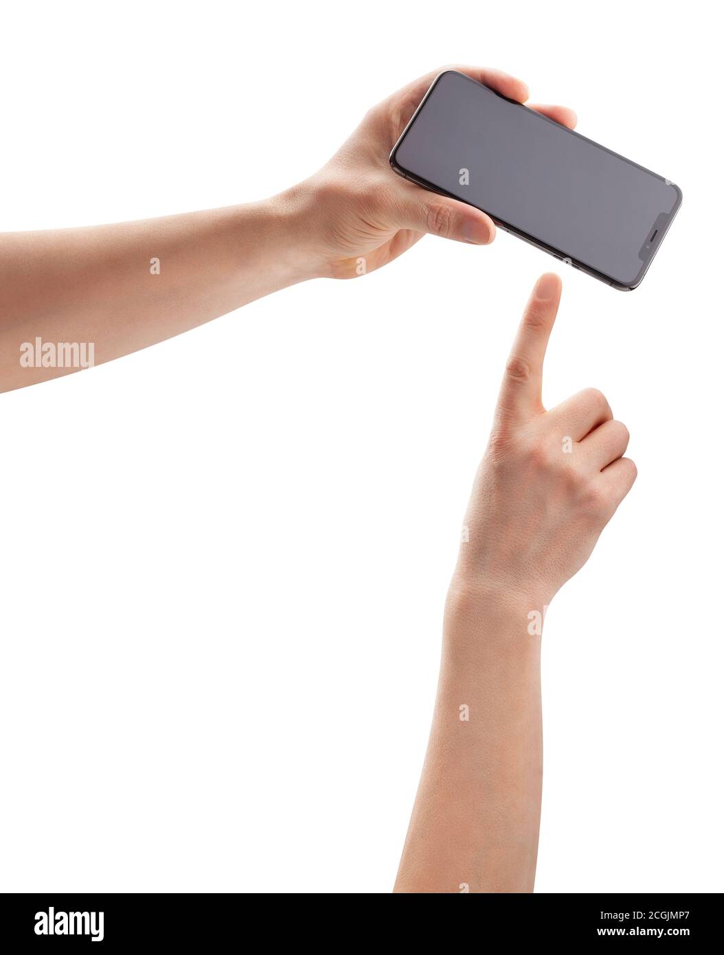 iphone xs max in der Hand isoliert auf weiß Stockfoto