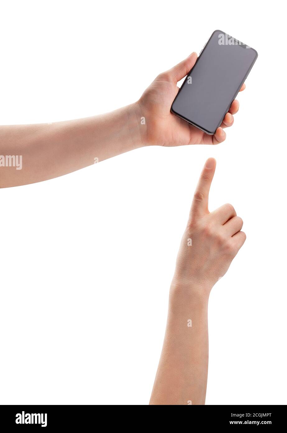 iphone xs max in der Hand isoliert auf weiß Stockfoto