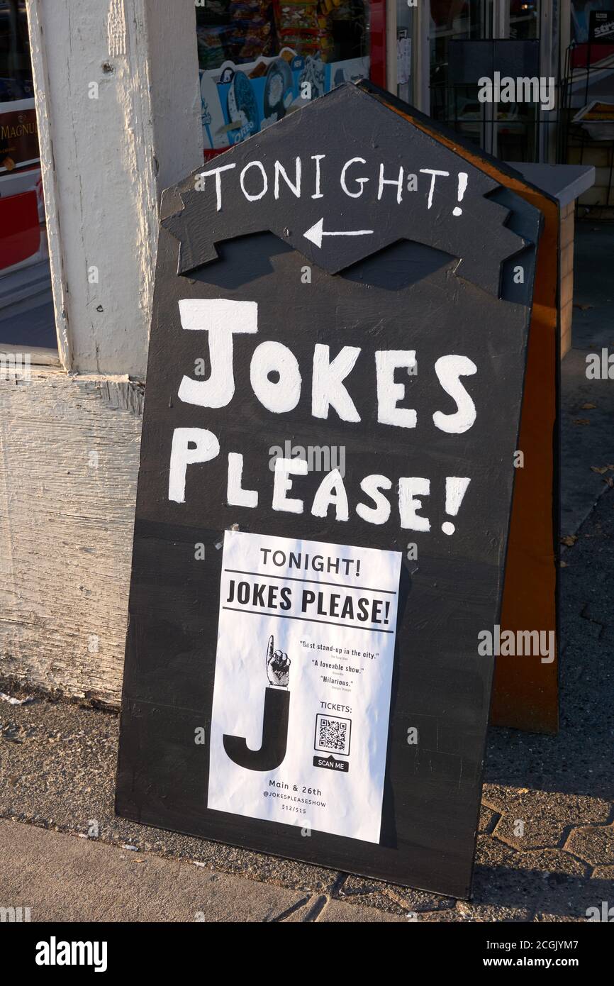 Witze wollten Zeichen vor einem Stand-up-Comedy-Club in Vancouver, British Columbia, Kanada Stockfoto