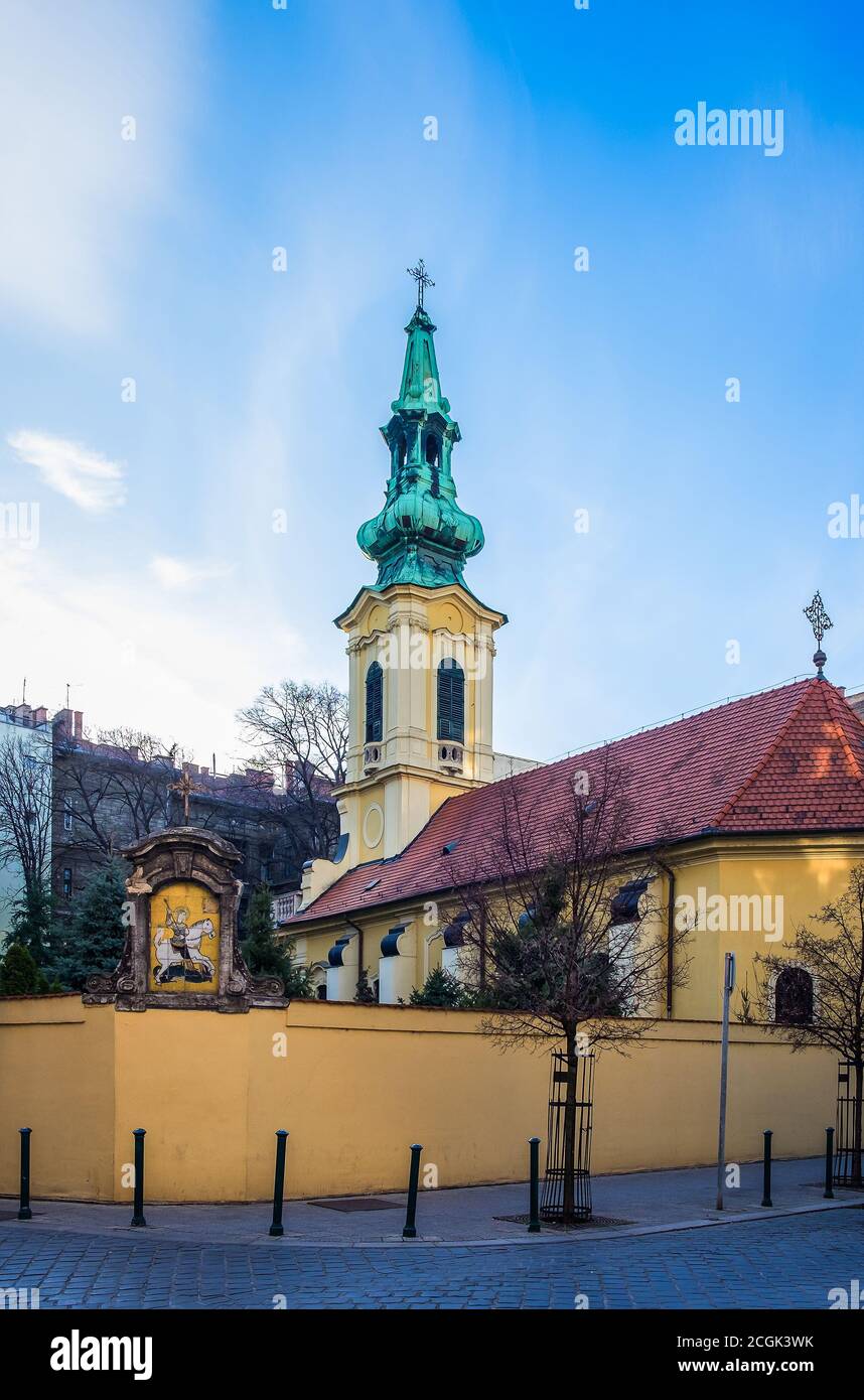 Budapest, Ungarn, März 2020, Blick auf die serbisch-orthodoxe Kirche St. Georg Stockfoto