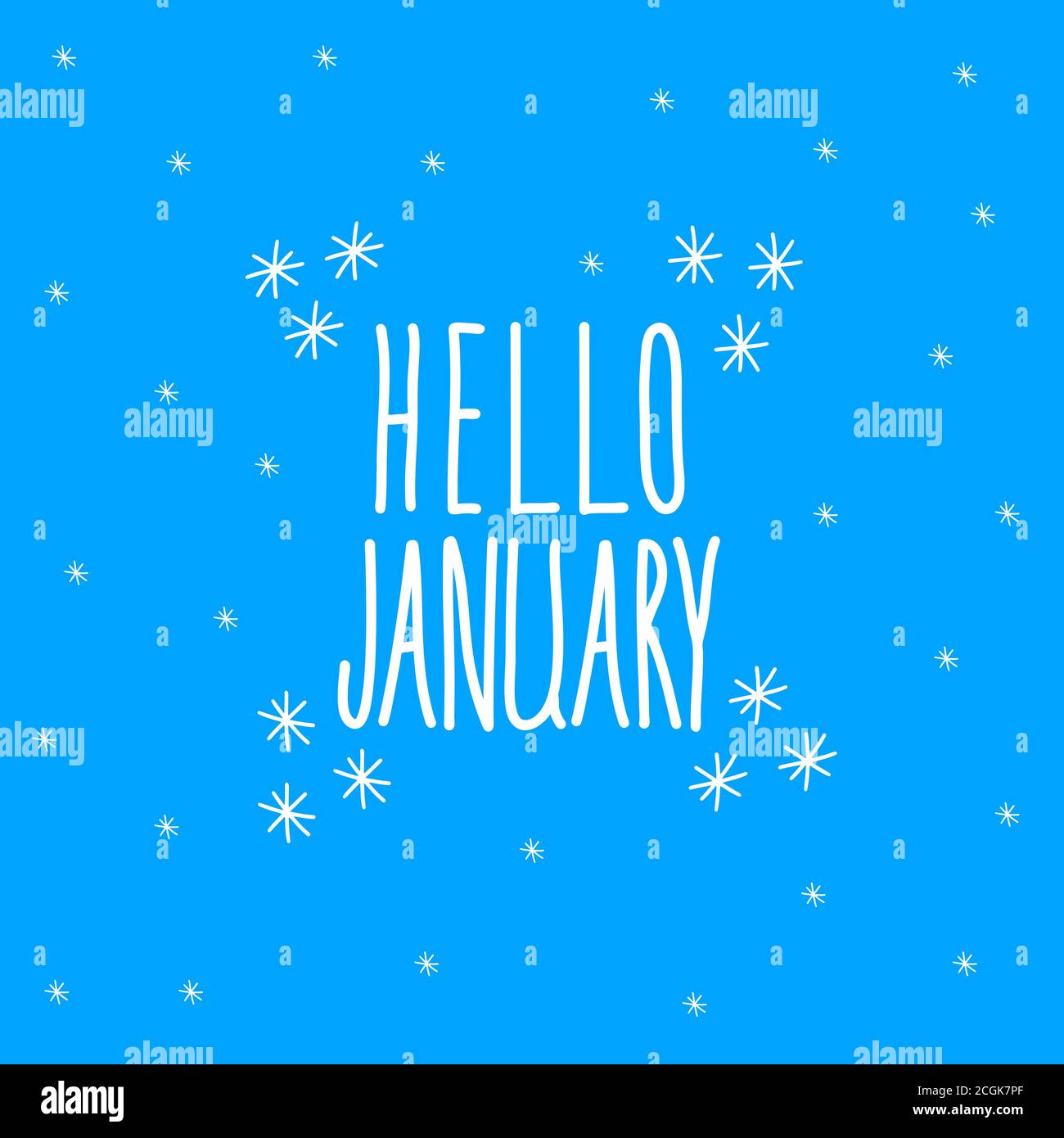 Hallo januar. Schriftzug auf blauem Hintergrund. Vektorgrafik. Stock Vektor