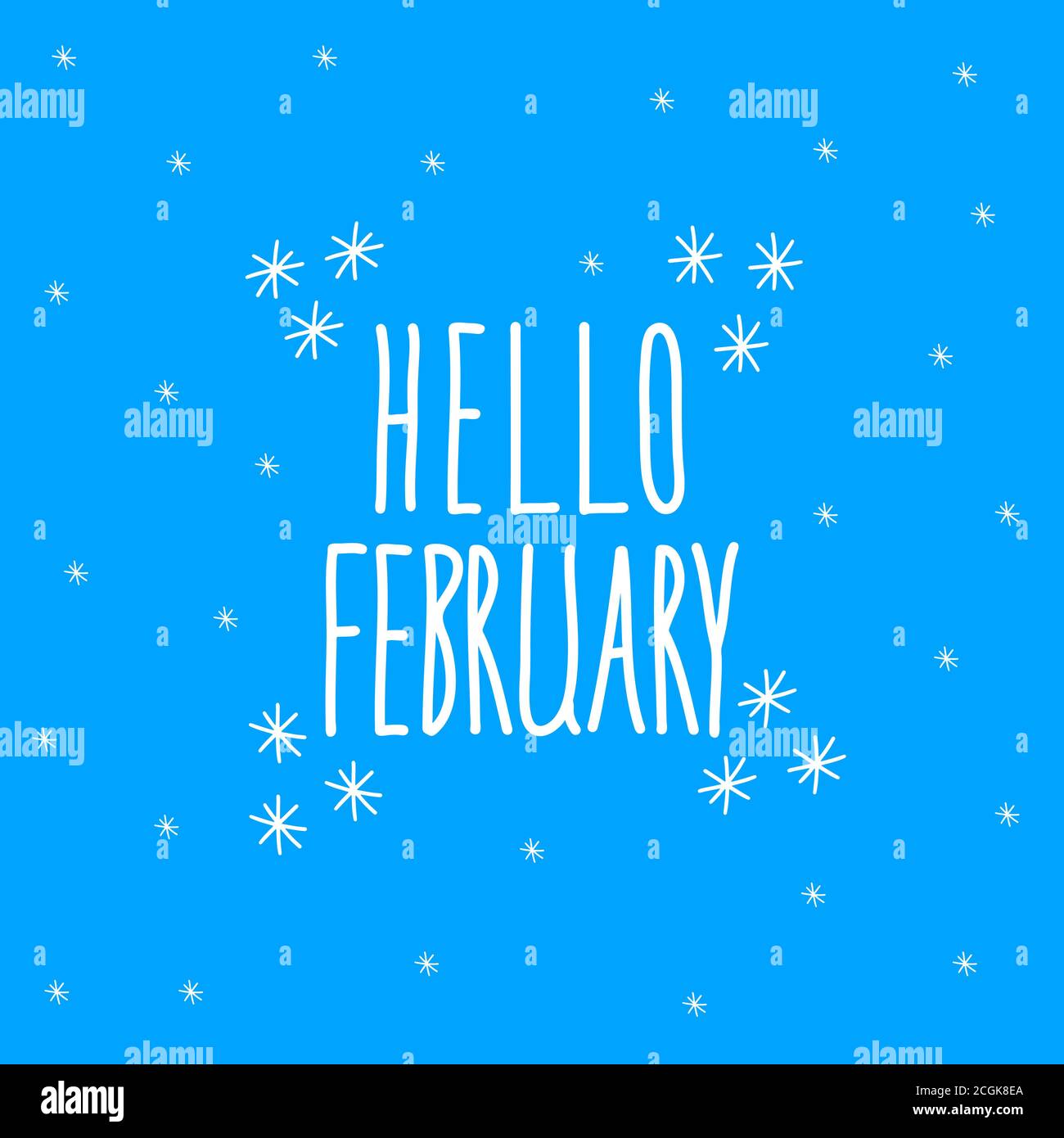 Hallo februar. Schriftzug auf blauem Hintergrund. Vektorgrafik. Stock Vektor