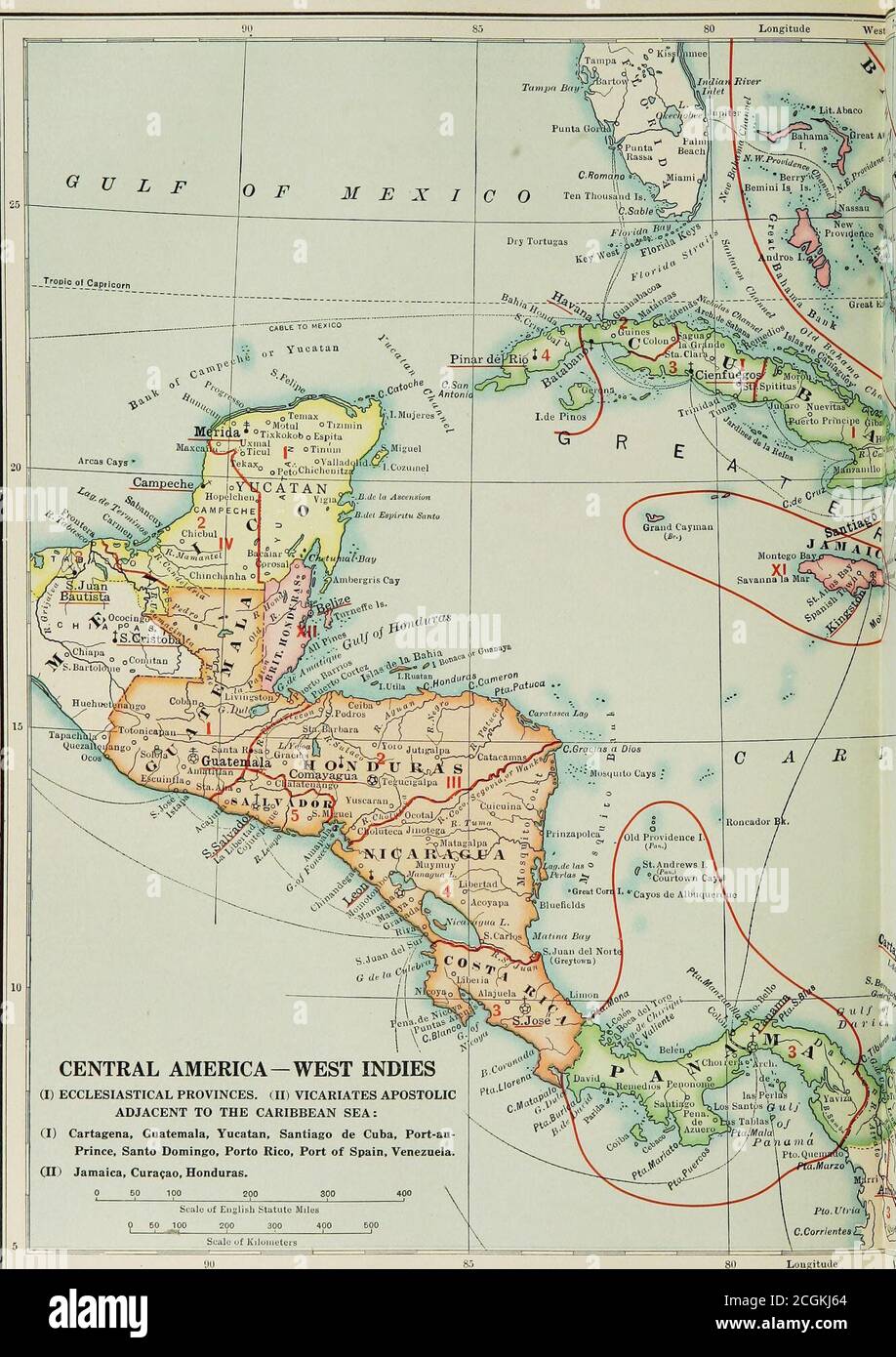 . Die katholische Enzyklopädie (Band 4); eine internationale Arbeit der Referenz auf die Verfassung, Lehre, Disziplin und Geschichte der katholischen Kirche. Offizielle Sprache vonKuba, obwohl es durch bestimmte leichte lokale Besonderheiten der Aussprache gekennzeichnet ist. Religion. - 1518 gründete Leo X. die Diokesevon ganz Kuba, die auch die spanischen Possen von Louisiana und Florida einschloss. Der See wurde in Baracoa in Santiago de Cuba eingerichtet, und im Jahr 1522, als Bulle von Adrian ^T, wurde er in die Stadt Santiago de Cuba verlegt, wo er bis heute geblieben ist. Vor den neunzehn Jahren Stockfoto
