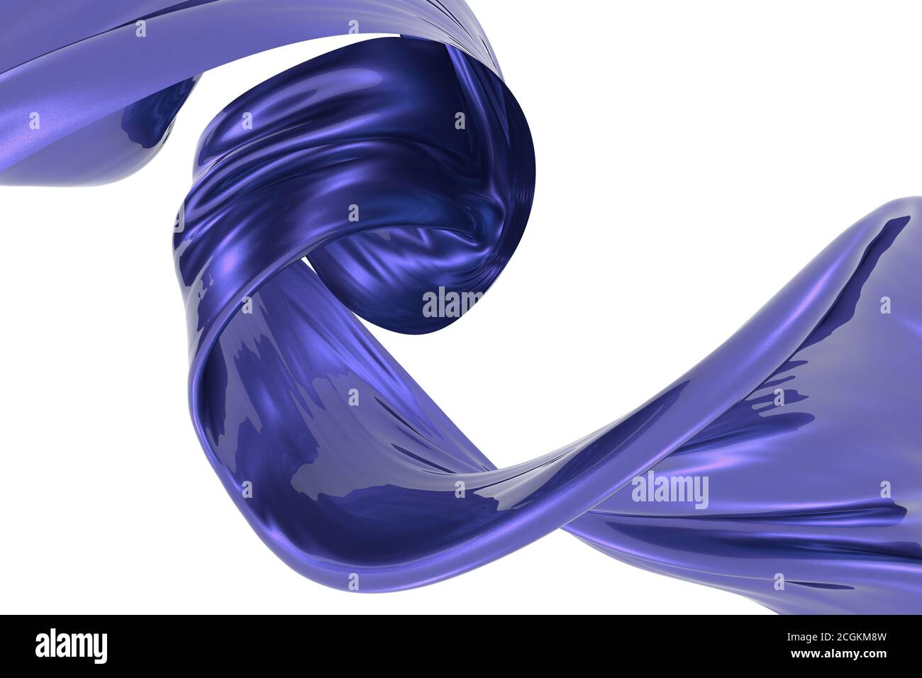 Schöne blau gewellte Stoff mit Metall-Textur und lackierte Oberfläche. Sauberer weißer Hintergrund. Fließendes Element für Grafikdesign. Wenig funkelt unter Stockfoto