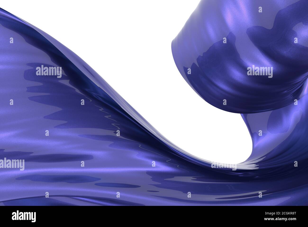 Schöne blau gewellte Stoff mit Metall-Textur und lackierte Oberfläche. Sauberer weißer Hintergrund. Fließendes Element für Grafikdesign. Wenig funkelt unter Stockfoto