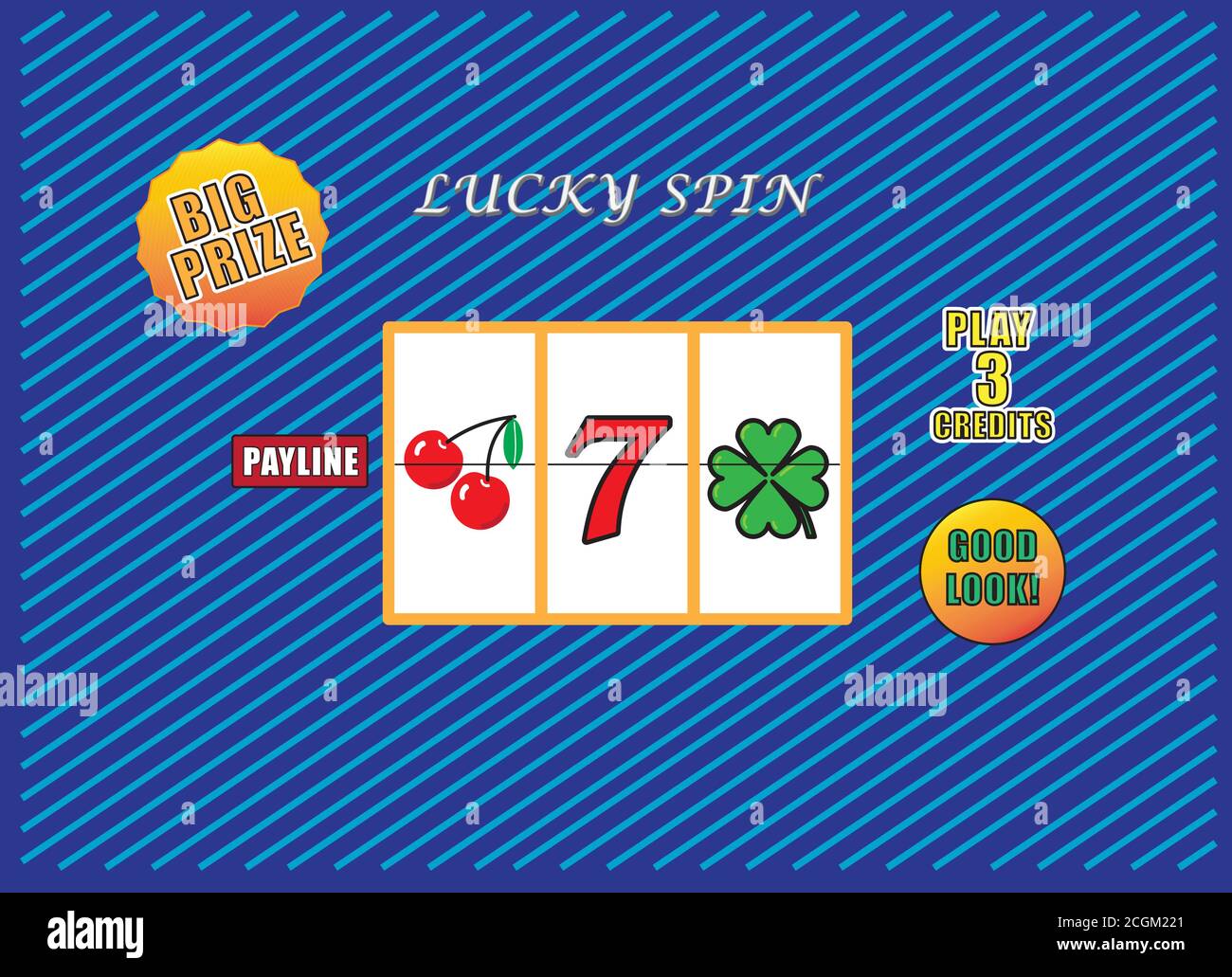 Bildschirm eines Spielautomaten. Jackpot-Maschine vorne. Vektorgrafik. Stock Vektor