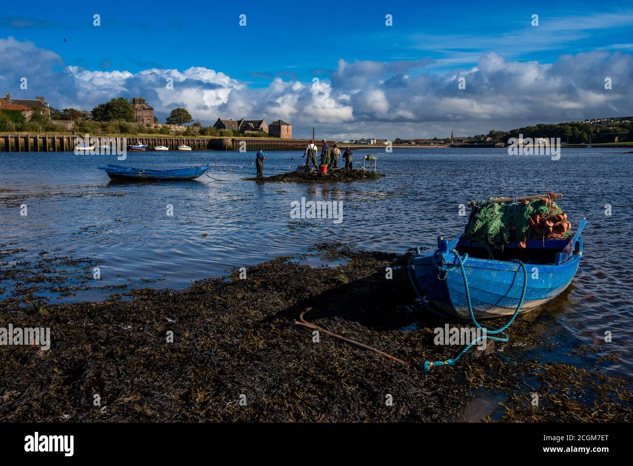 Garto die letzte traditionelle Lachsfischerei-Station am Fluss Tweed. Stockfoto