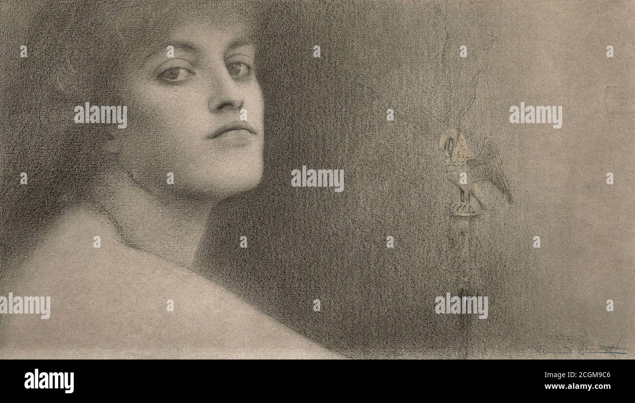 Khnopff Fernand - Het Angebot 1 (Studie) - Belgische Schule - 19. Jahrhundert Stockfoto