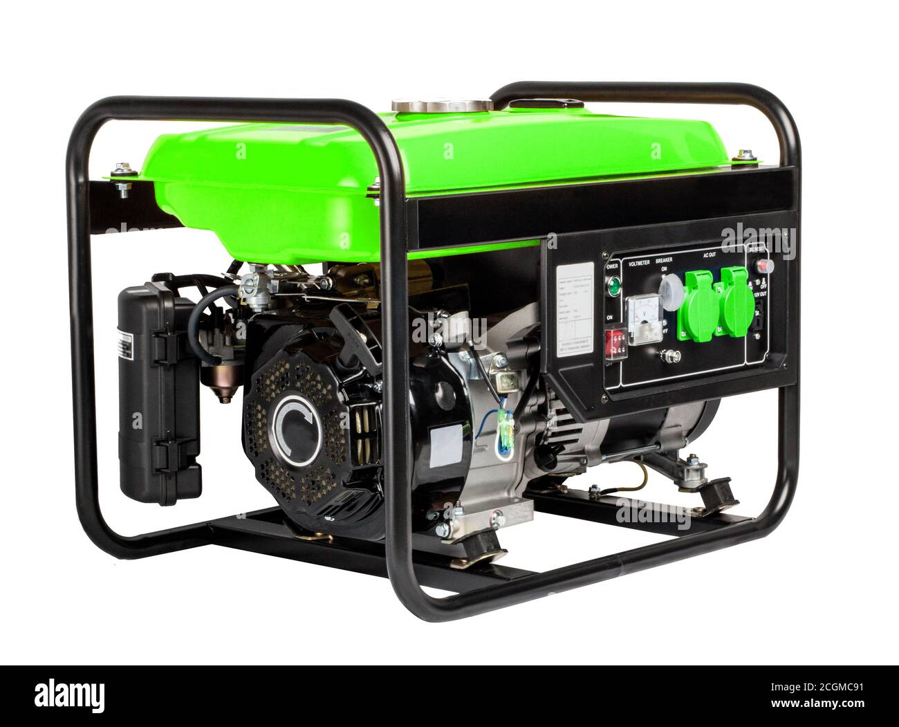 Elektrische grüne Wechselstromgenerator-Lichtmaschine, isoliert auf weiß. Stockfoto