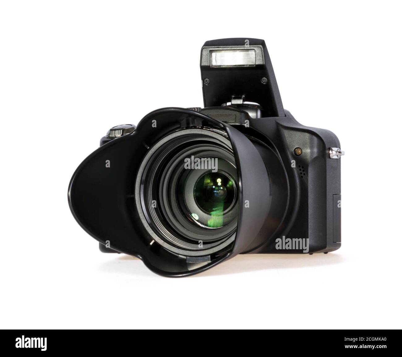 Schwarze Digitalkamera auf weißem Hintergrund Stockfoto