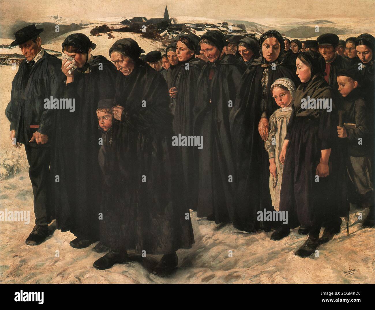 Frédéric Léon - De Begrafenis Van De Boer - Belgisch Schule - 19. Jahrhundert Stockfoto