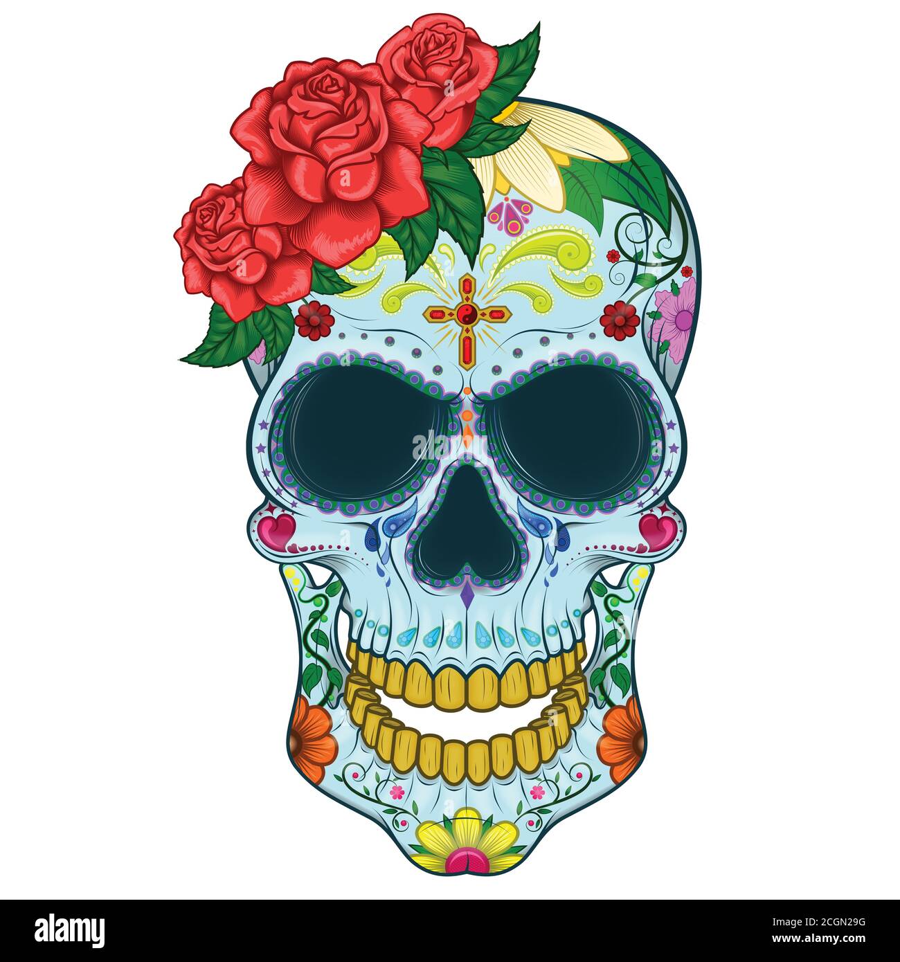 Vektor-Design von mexikanischen Schädel, in Gedenken an den Tag der Toten, auf weißem Hintergrund Stock Vektor