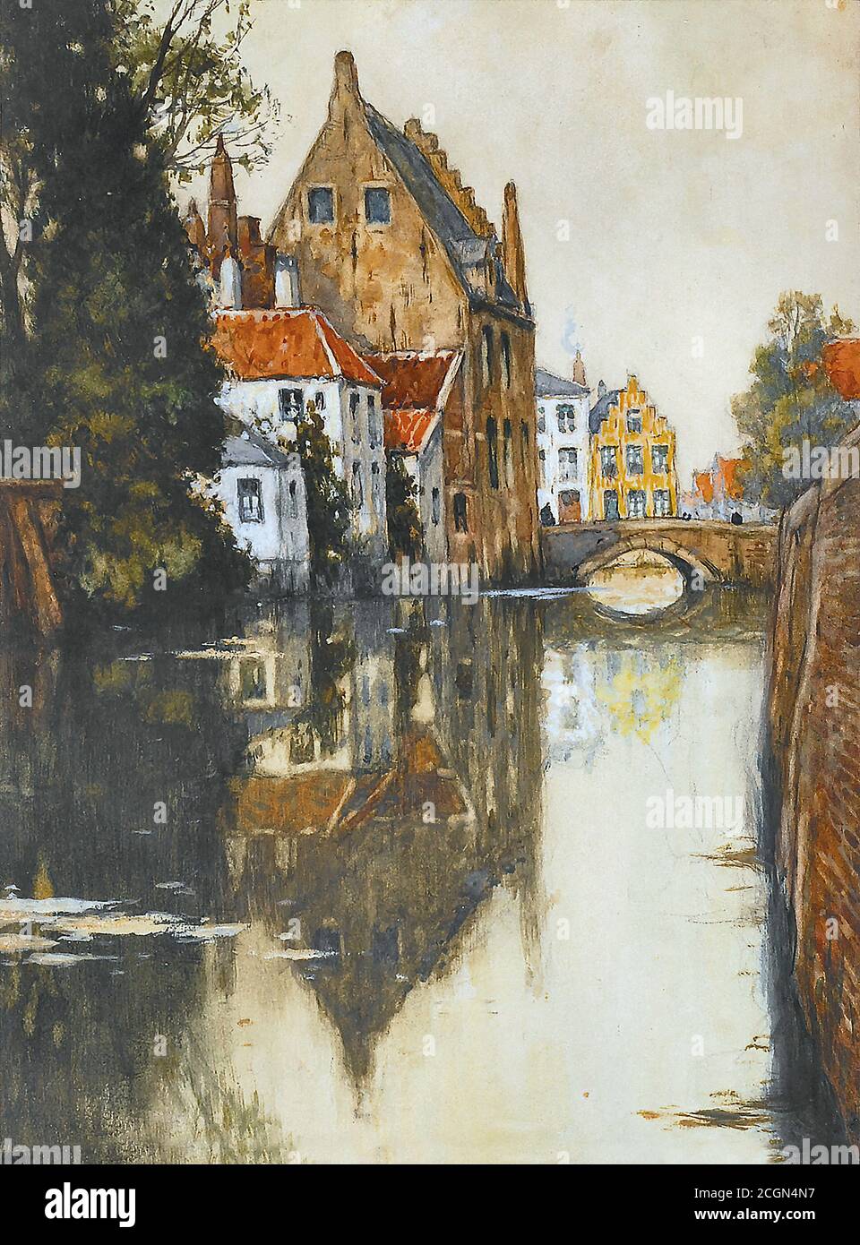 Cassiers Henry - Zicht Aan De Gouden Handrei Te Brugge - Belgische Schule - 19. Jahrhundert Stockfoto