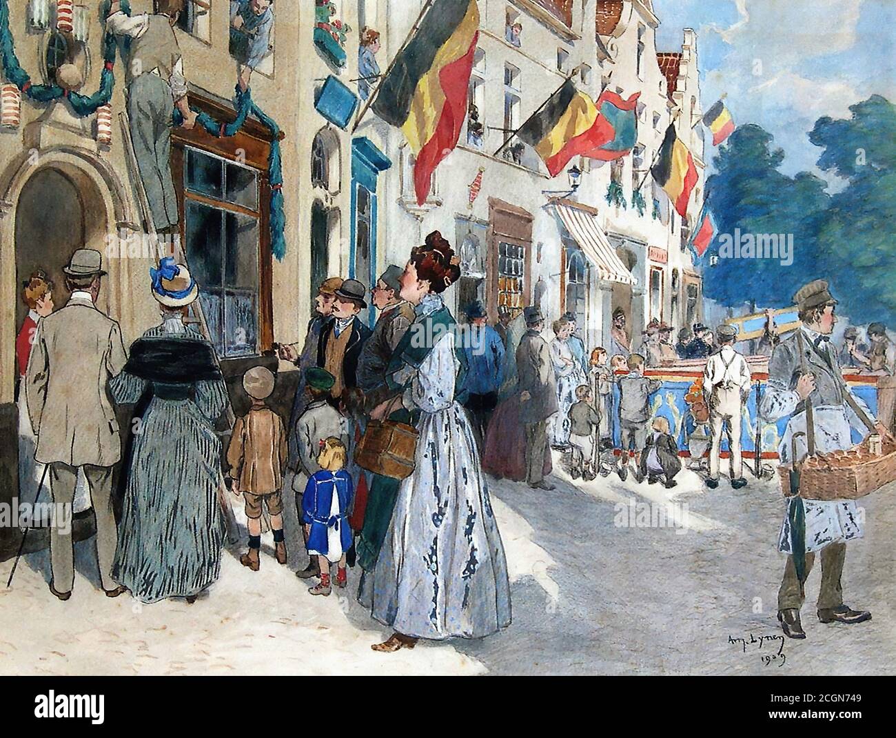 Lynen Amédée - La Fête Nationale - Belgische Schule - 19. Jahrhundert Stockfoto