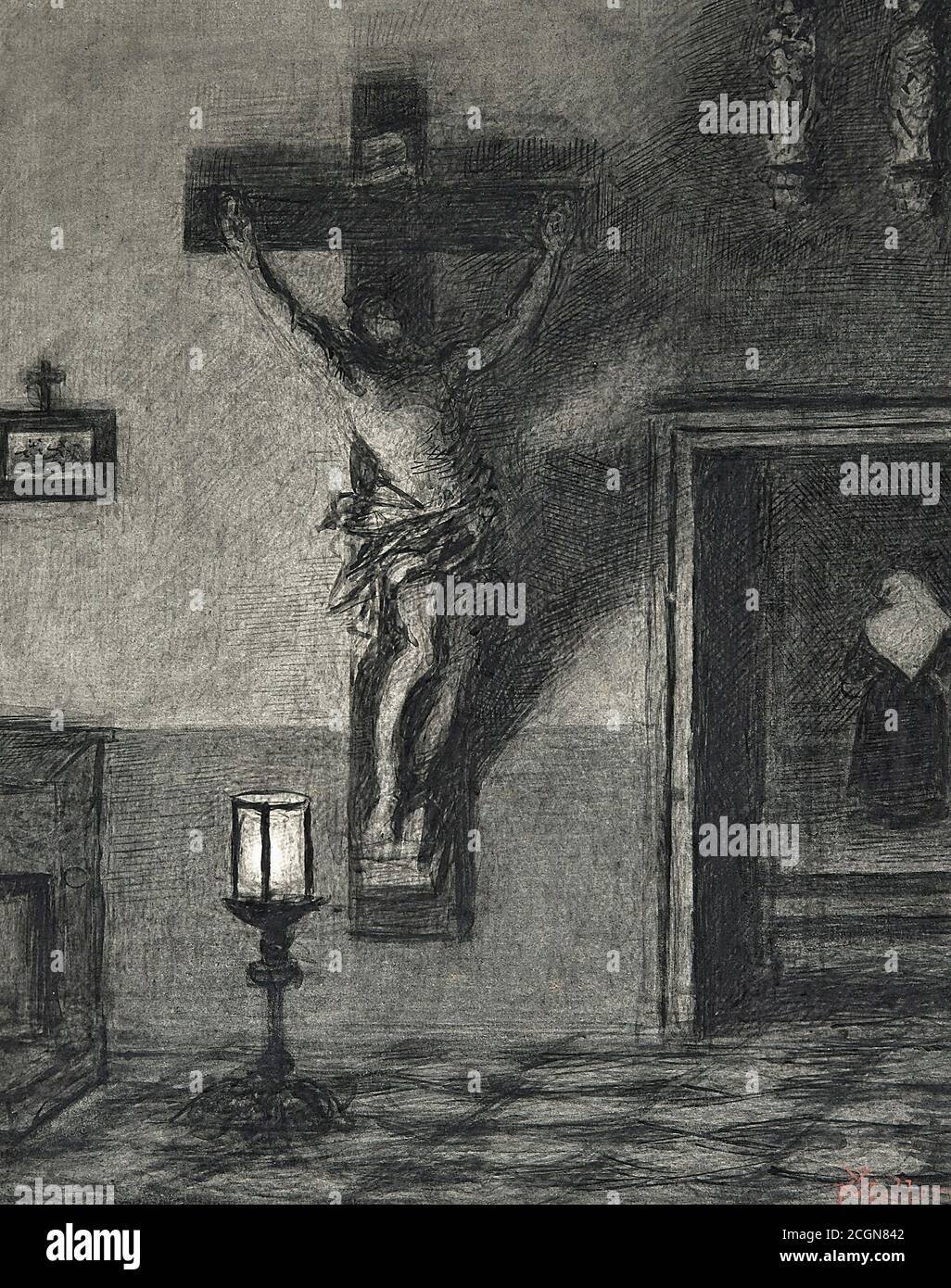 Mellery Xavier - De Christus in Het Begijnhof - Belgisch Schule - 19. Jahrhundert Stockfoto