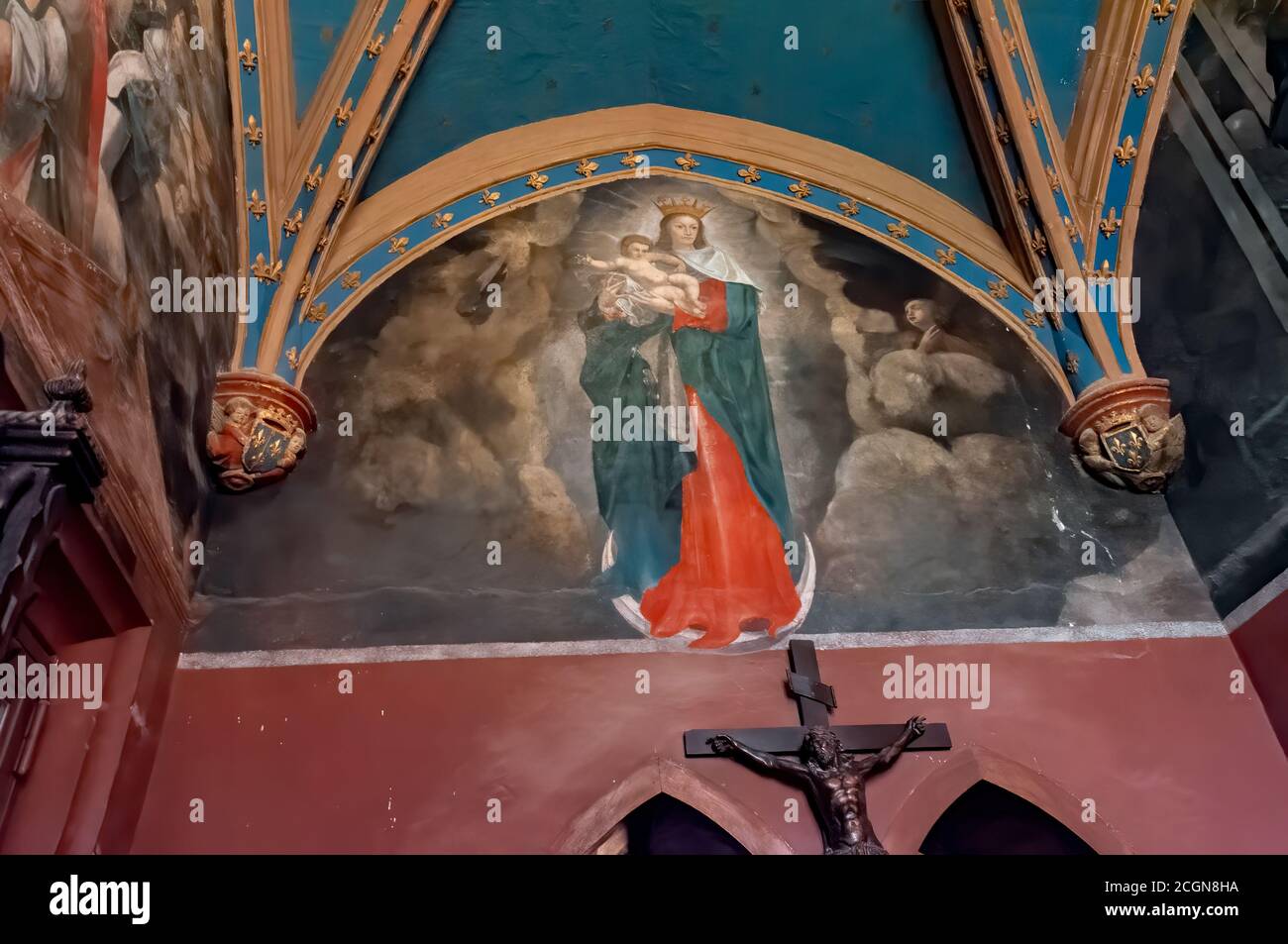 Amboise, Frankreich - 31. Oktober 2013: Das Oratorium der Anne de Bretagne, die Jungfrau des Lichts von Da Vincis Atelierkünstlern,", Francesco zugeschrieben Stockfoto